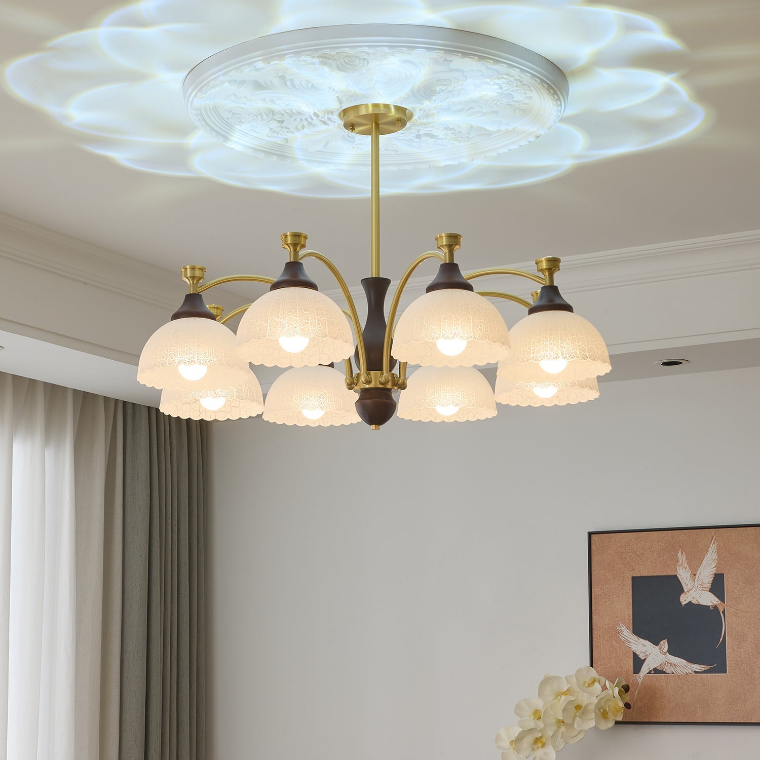 Avvynila Traditional Elegance Vintage Brass Wood Chandelier-Neutral Decor