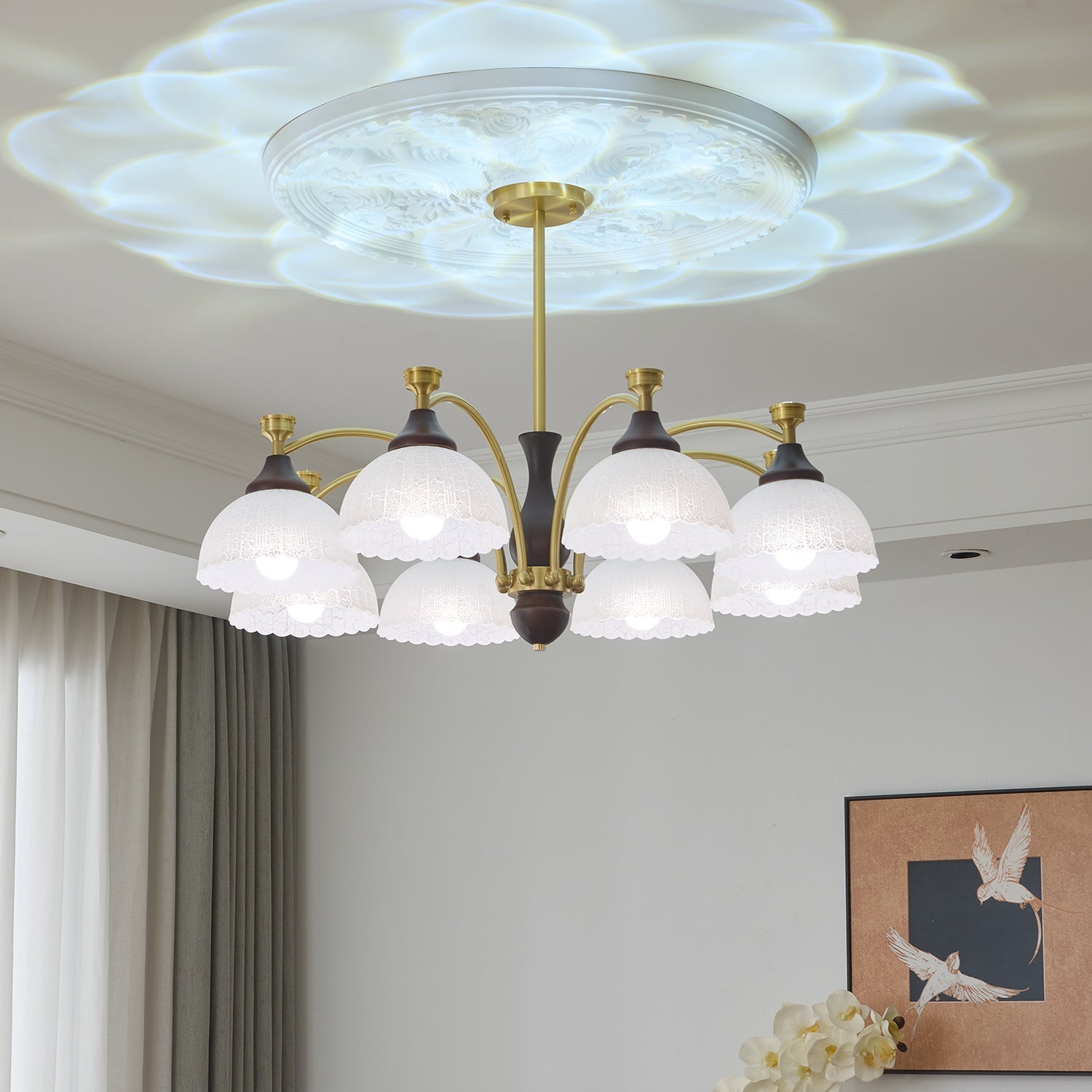 Avvynila Traditional Elegance Vintage Brass Wood Chandelier-Neutral Decor