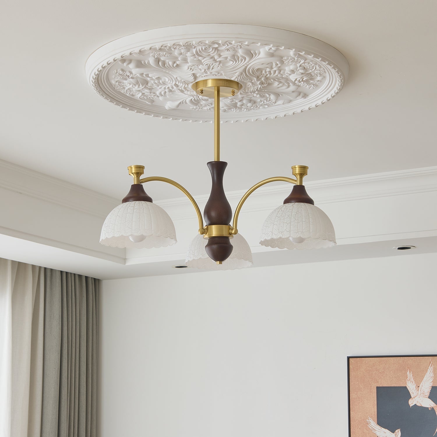 Avvynila Traditional Elegance Vintage Brass Wood Chandelier-Neutral Decor
