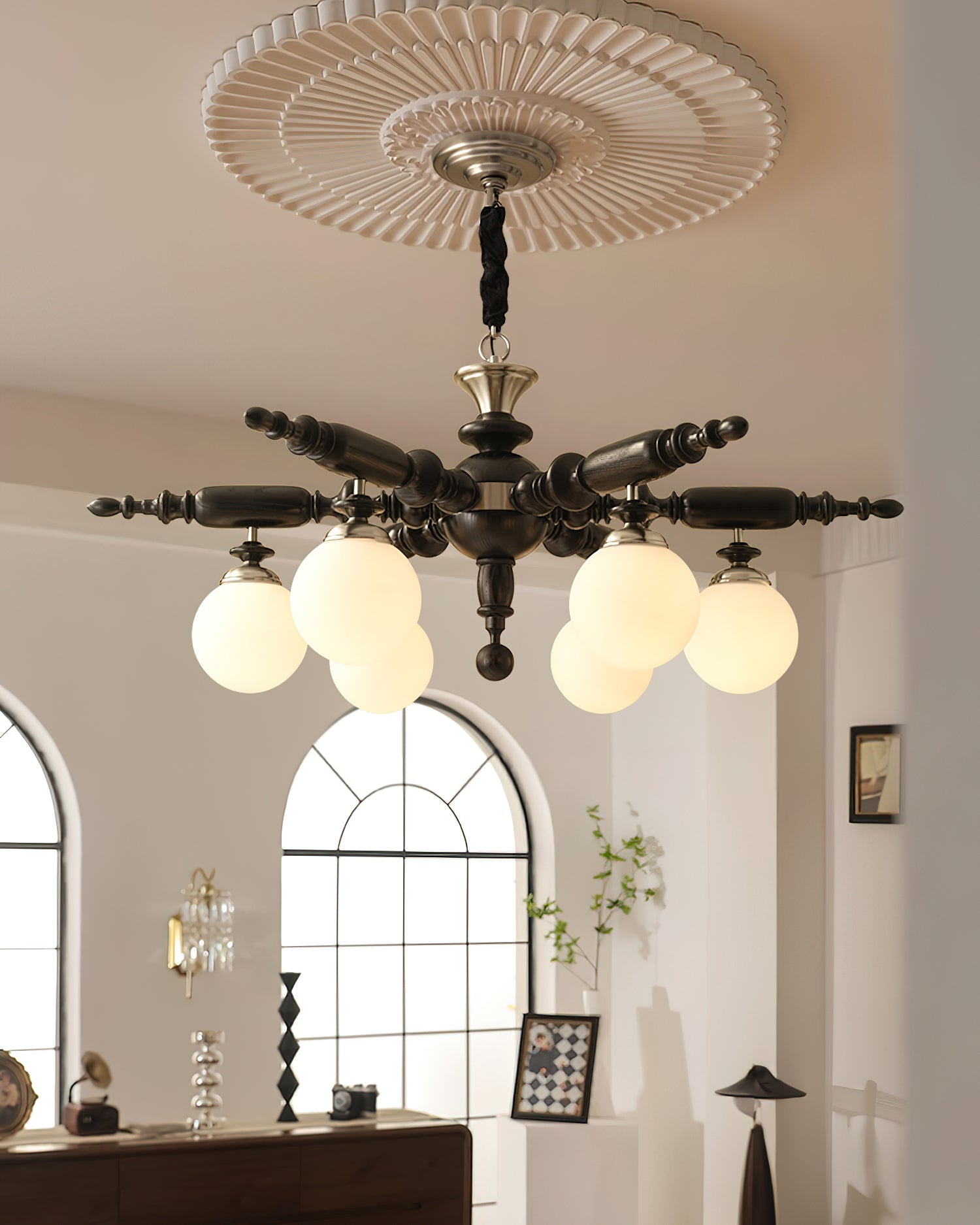 Olvenir Rustic Wood Glass Chandelier-Neutral Decor