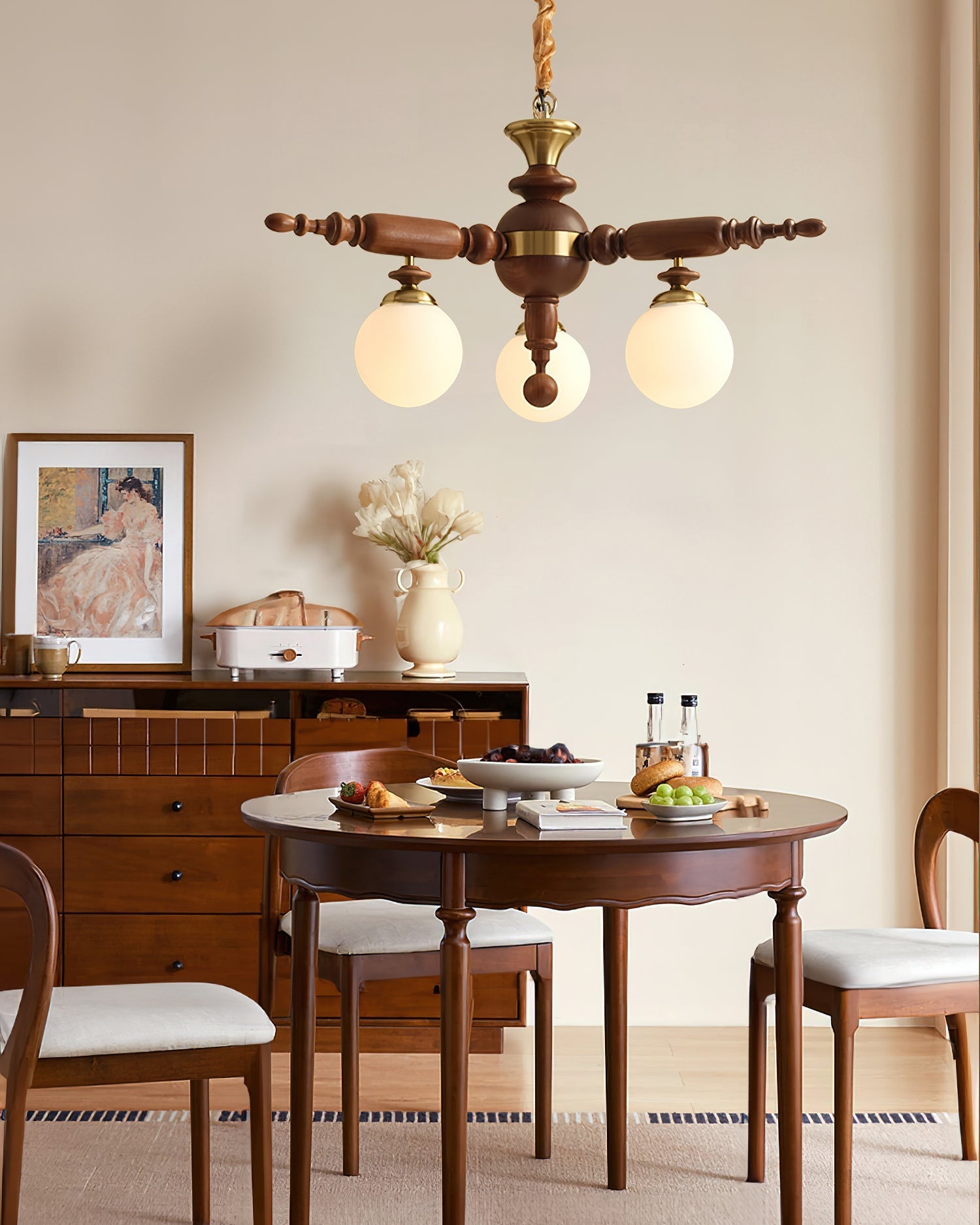 Olvenir Rustic Wood Glass Chandelier-Neutral Decor