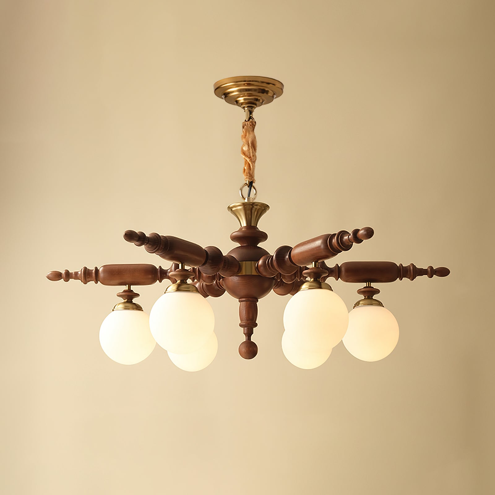 Olvenir Rustic Wood Glass Chandelier-Neutral Decor