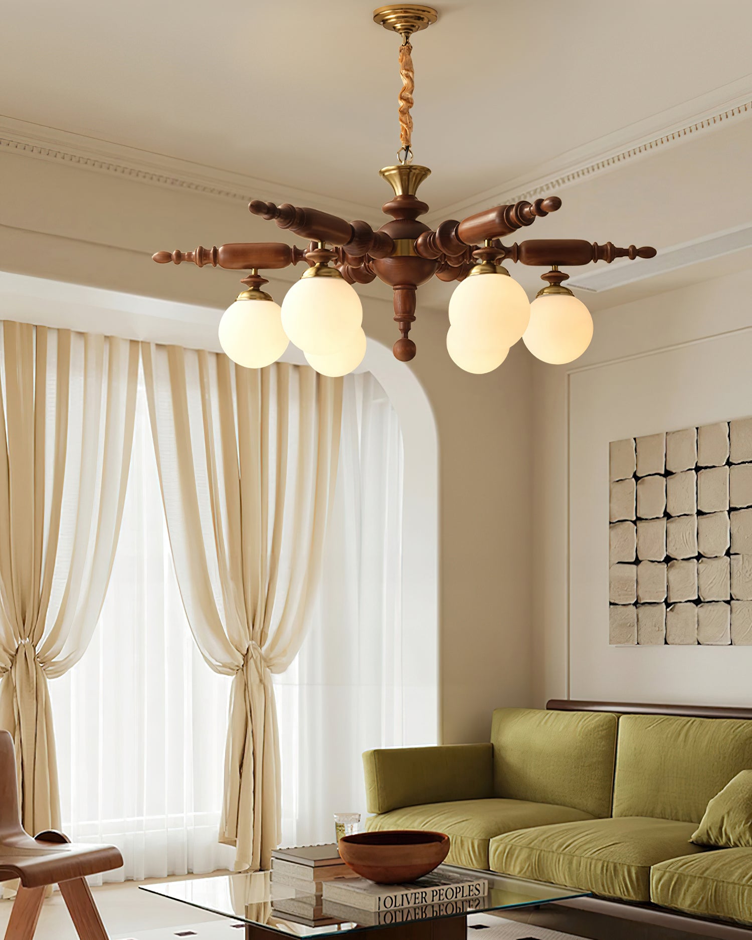 Olvenir Rustic Wood Glass Chandelier-Neutral Decor