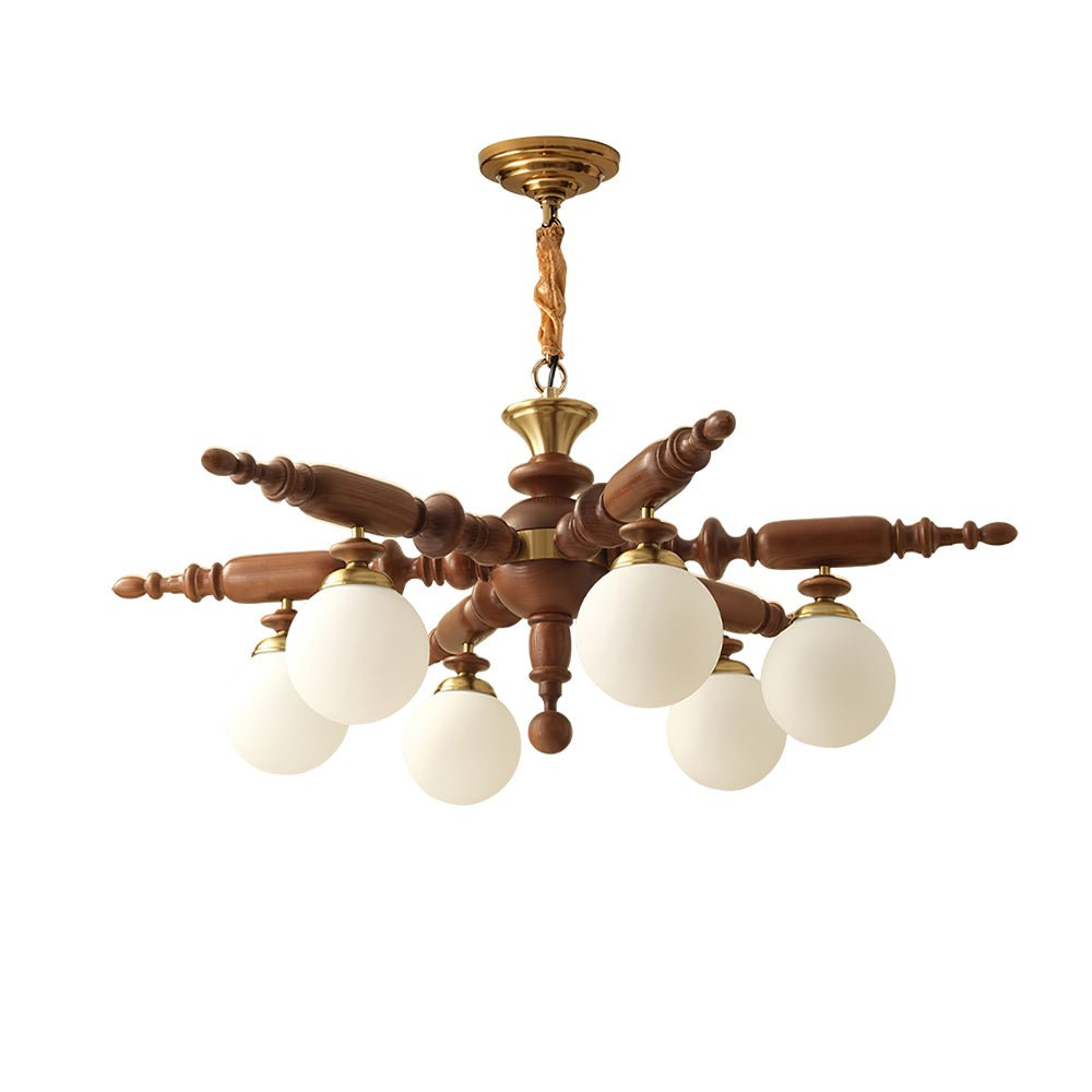 Olvenir Rustic Wood Glass Chandelier-Neutral Decor