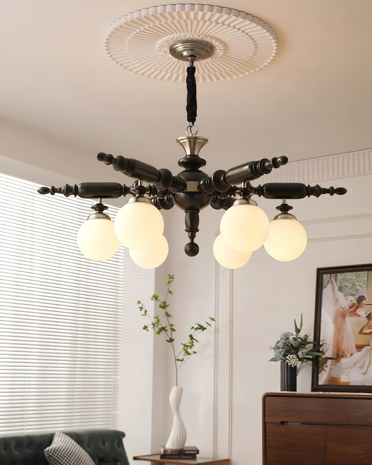 Olvenir Rustic Wood Glass Chandelier-Neutral Decor