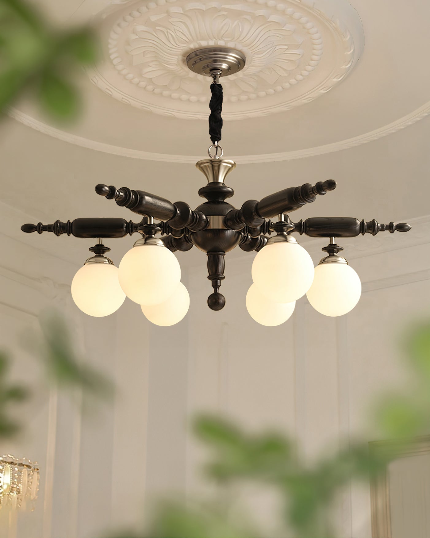 Olvenir Rustic Wood Glass Chandelier-Neutral Decor
