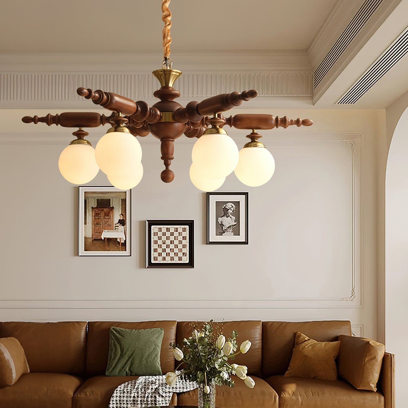 Olvenir Rustic Wood Glass Chandelier-Neutral Decor