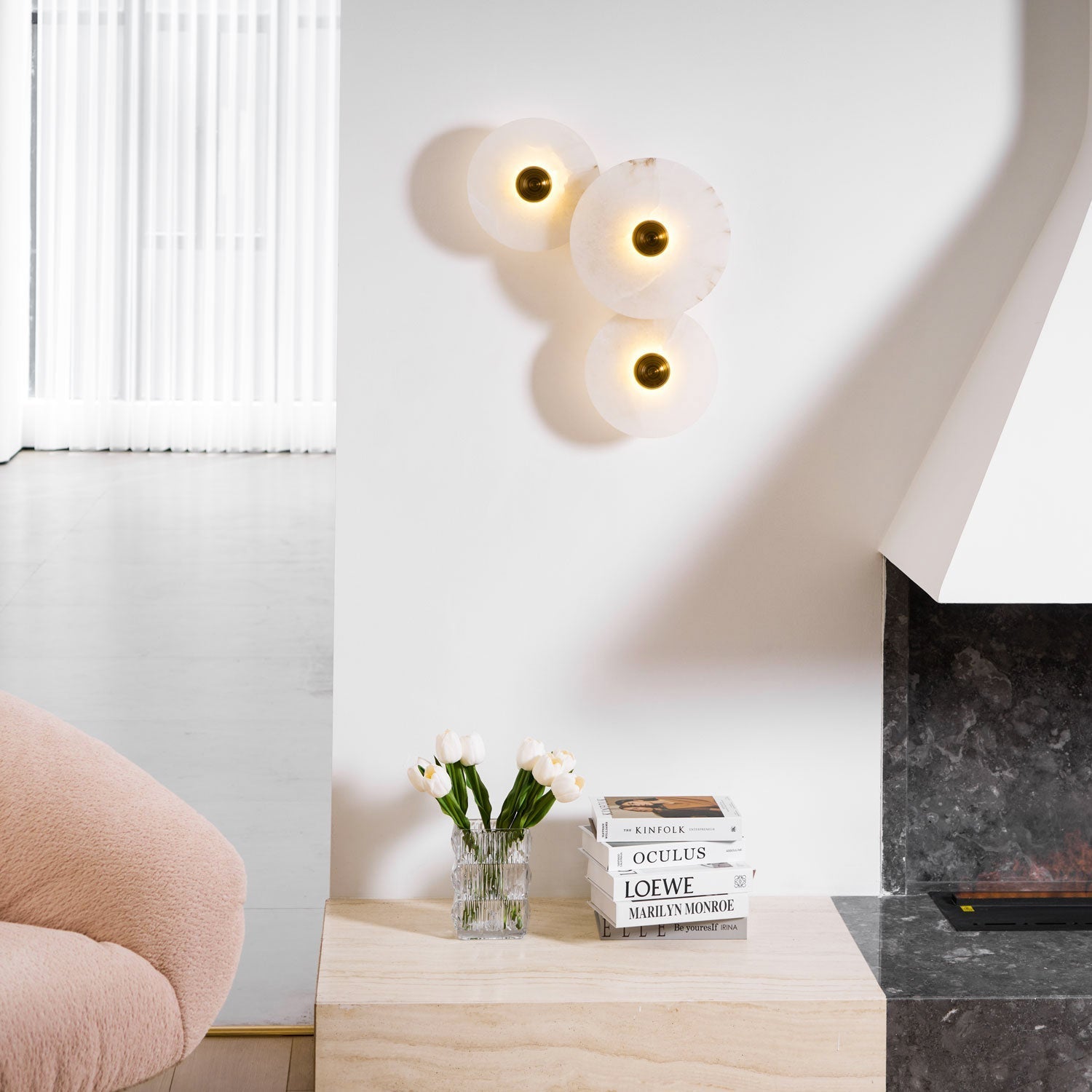 Selene Minimalist Alabaster Ceiling Light-Neutral Decor