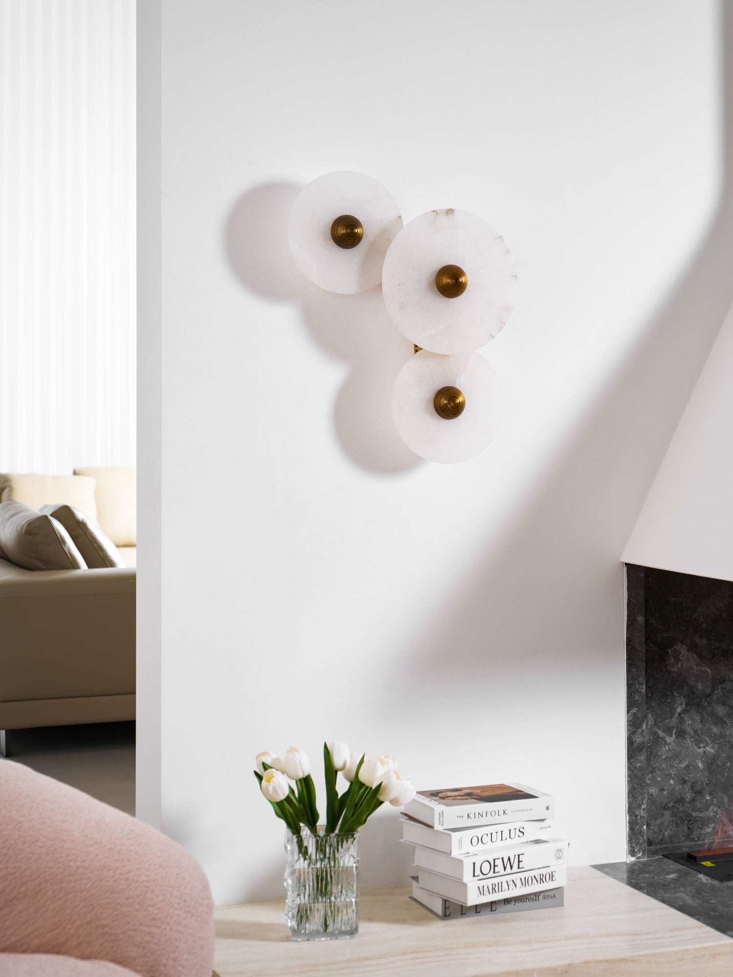 Selene Minimalist Alabaster Ceiling Light-Neutral Decor