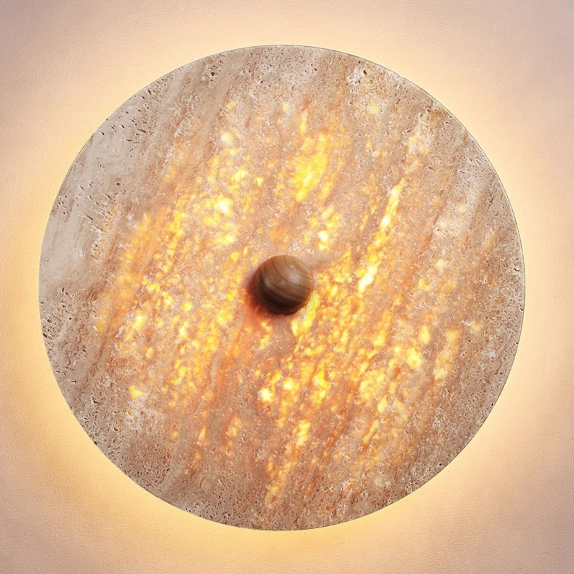 Round Travertine Disk Wall Lamp-Neutral Decor