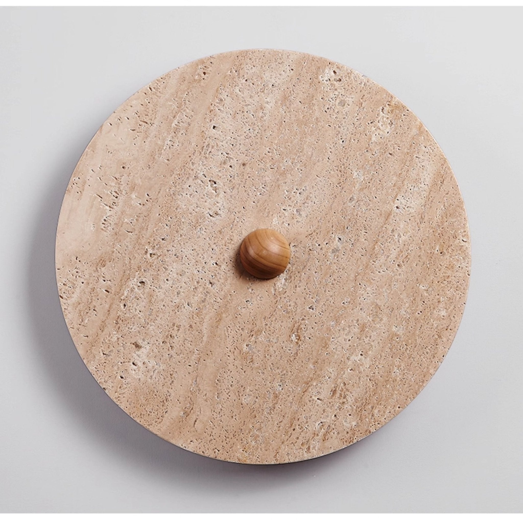 Round Travertine Disk Wall Lamp-Neutral Decor
