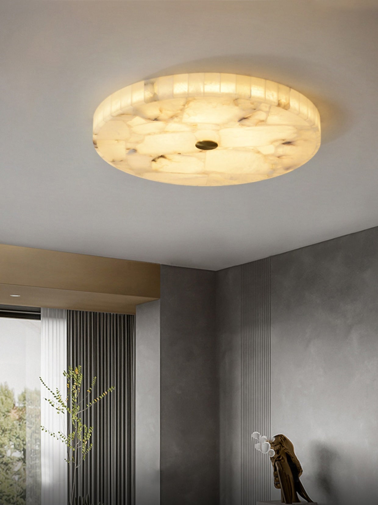 Vosilis Round Alabaster Ceiling Lamp-Neutral Decor