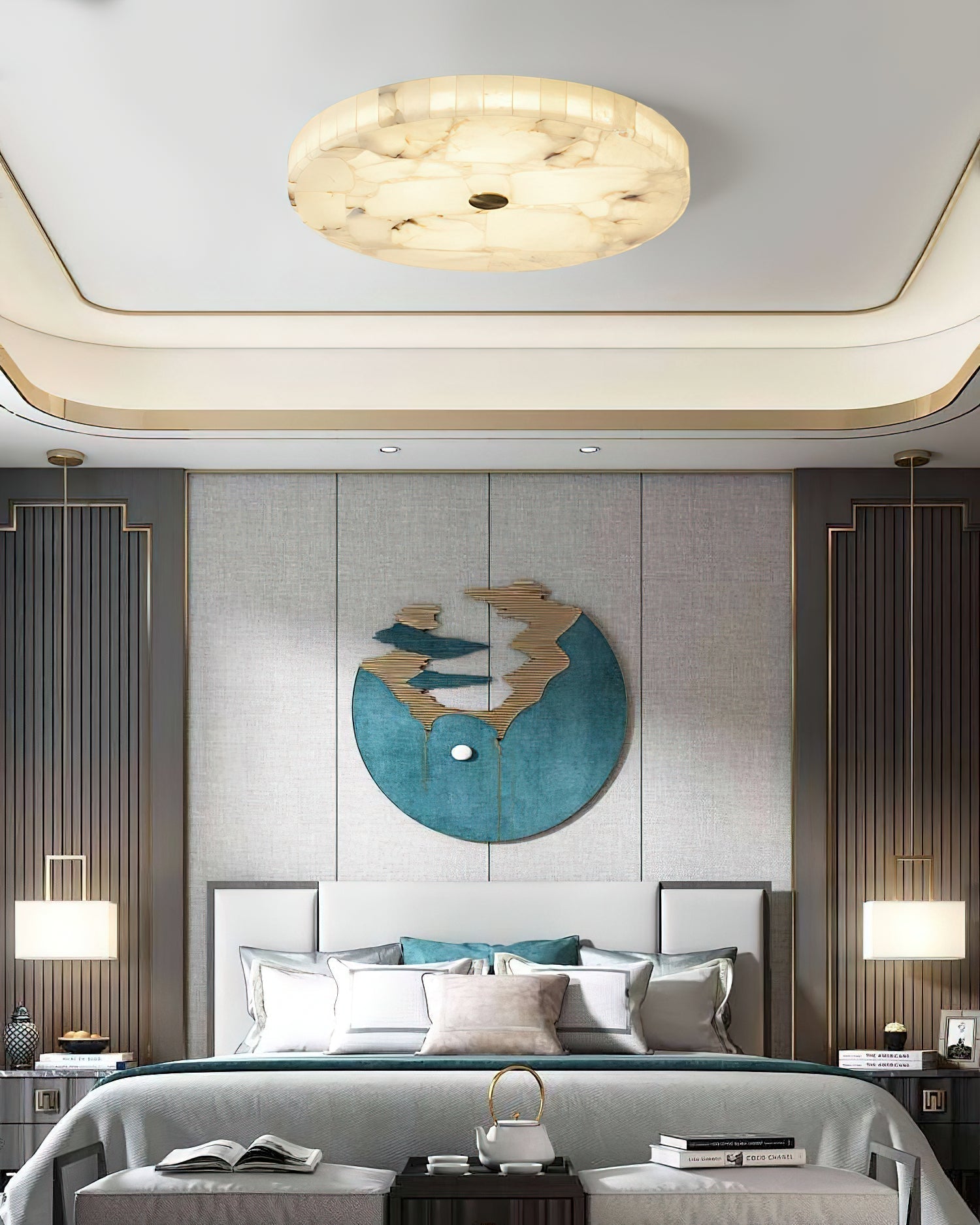 Vosilis Round Alabaster Ceiling Lamp-Neutral Decor