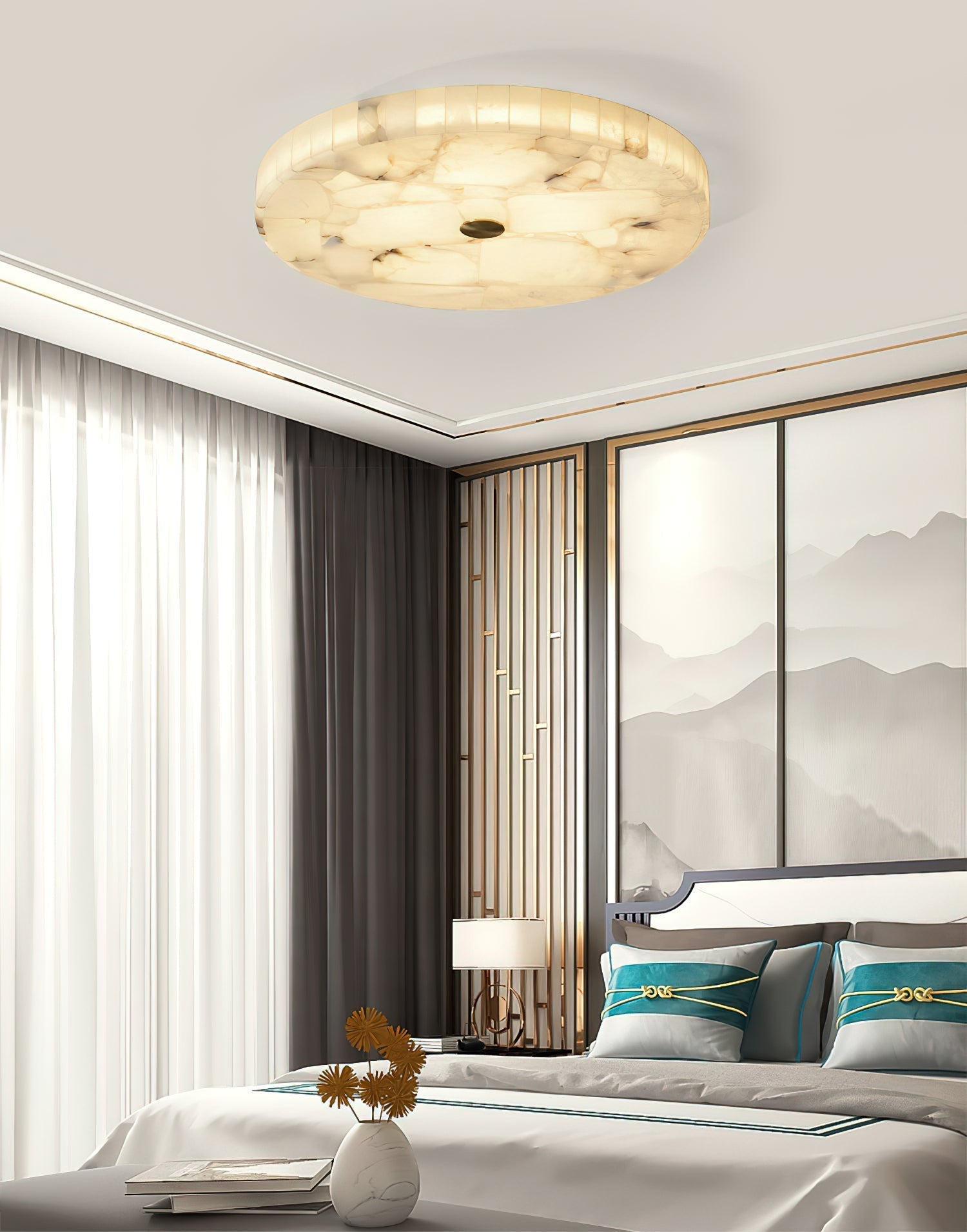 Vosilis Round Alabaster Ceiling Lamp-Neutral Decor