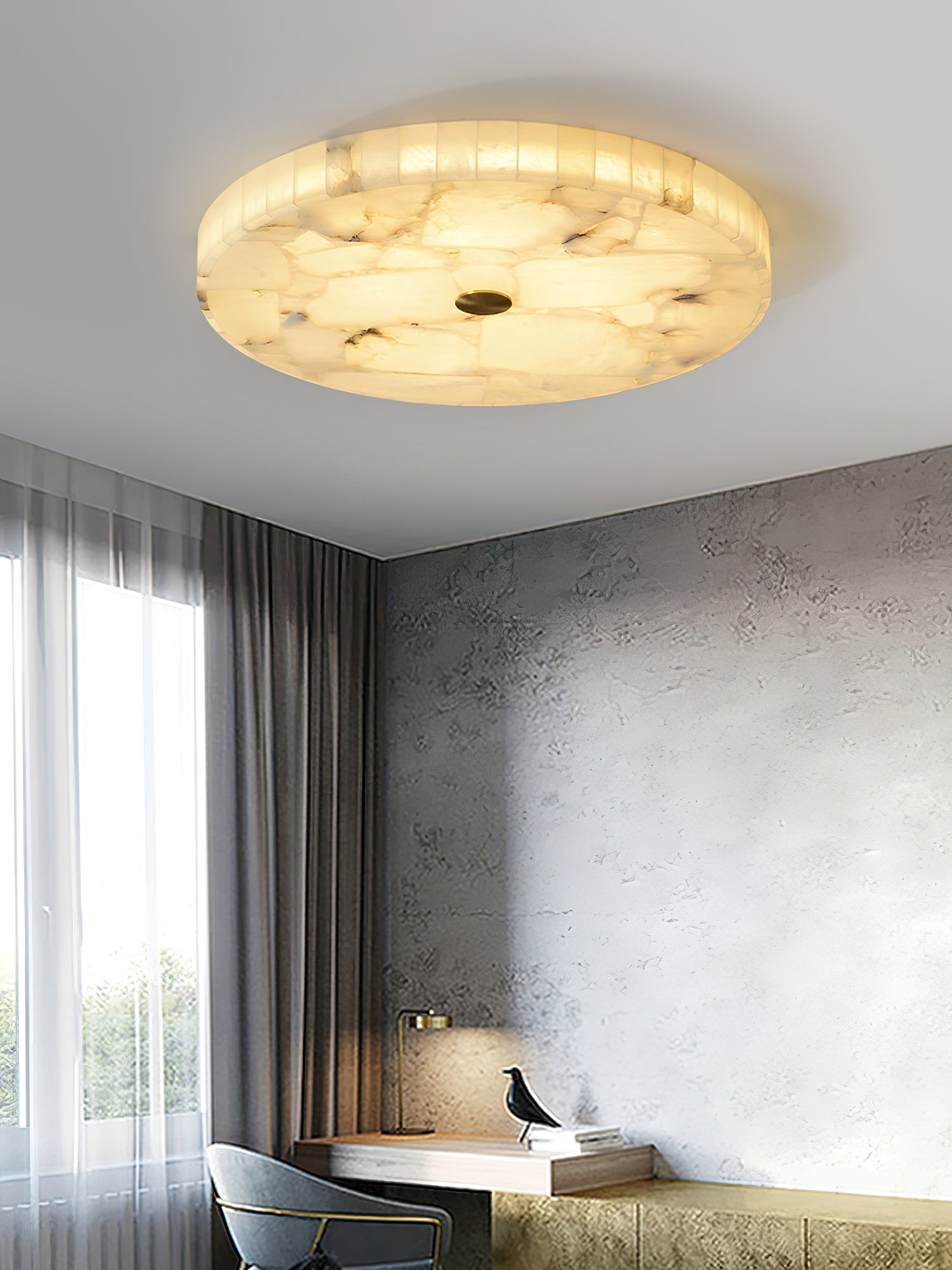 Vosilis Round Alabaster Ceiling Lamp-Neutral Decor