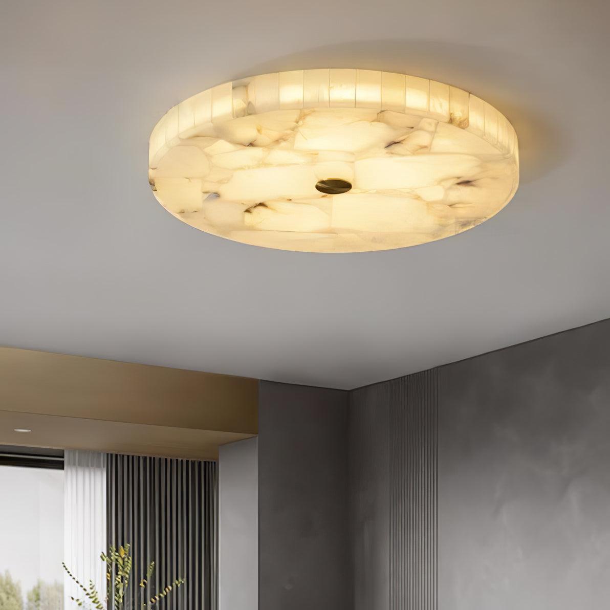 Ciphayra Minimalist Alabaster Round Flushmount-Neutral Decor