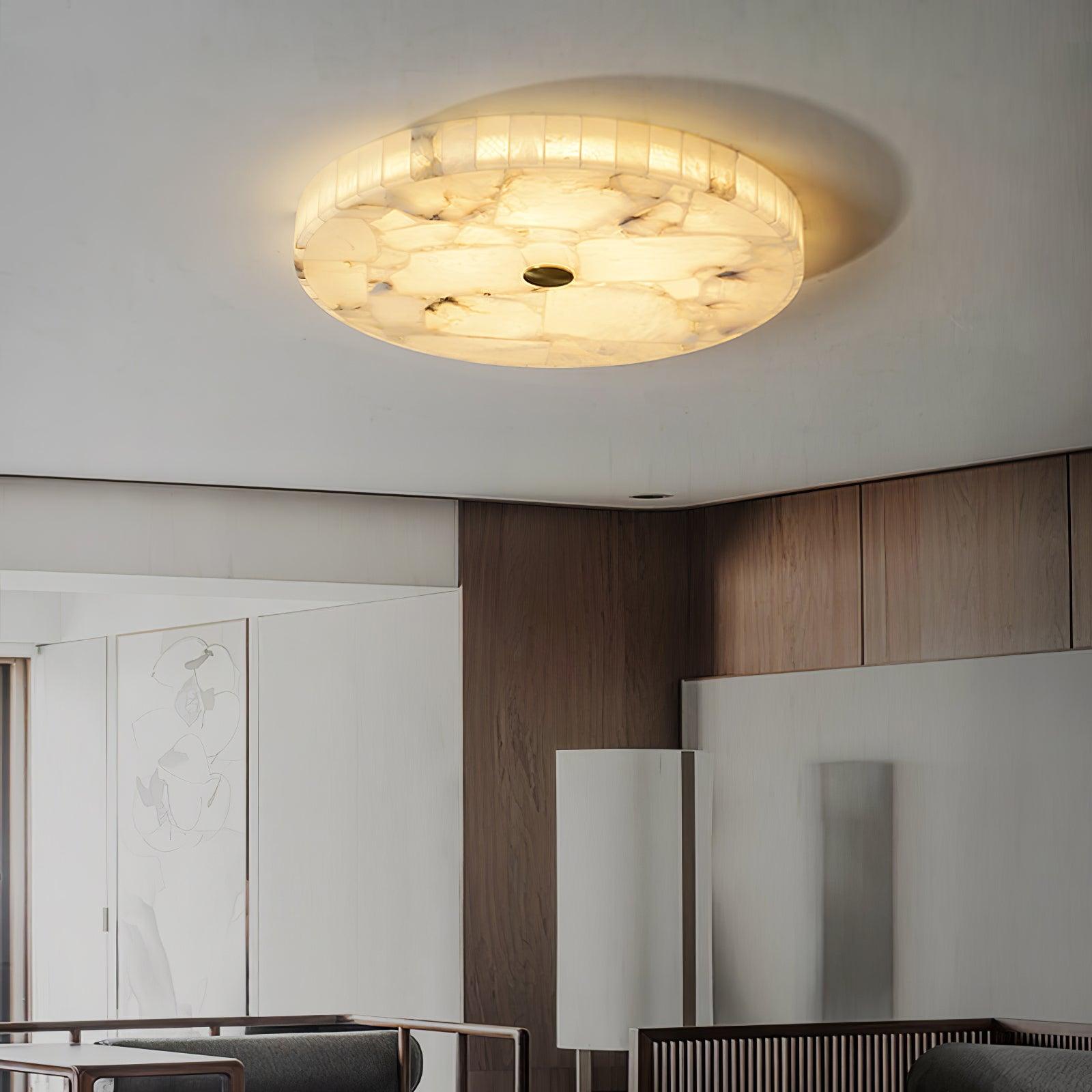 Ciphayra Minimalist Alabaster Round Flushmount-Neutral Decor