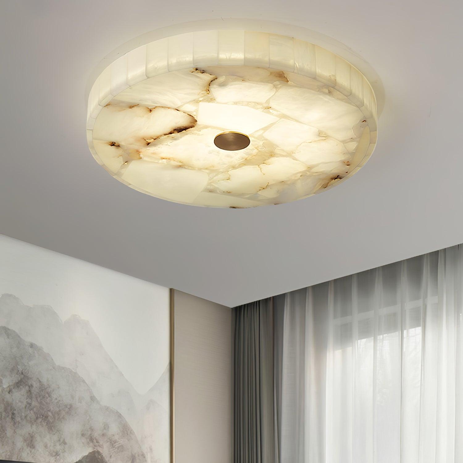 Ciphayra Minimalist Alabaster Round Flushmount-Neutral Decor