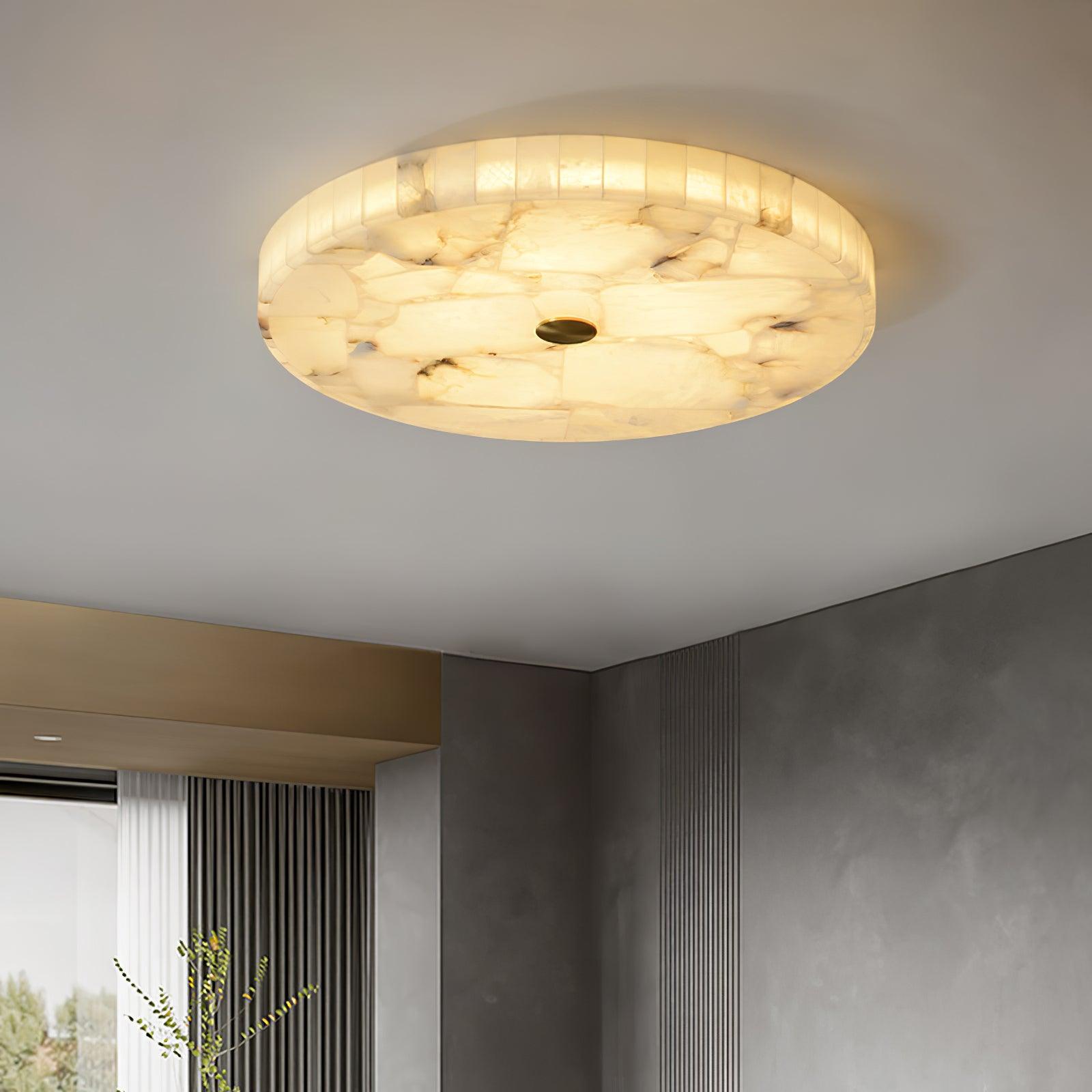 Ciphayra Minimalist Alabaster Round Flushmount-Neutral Decor