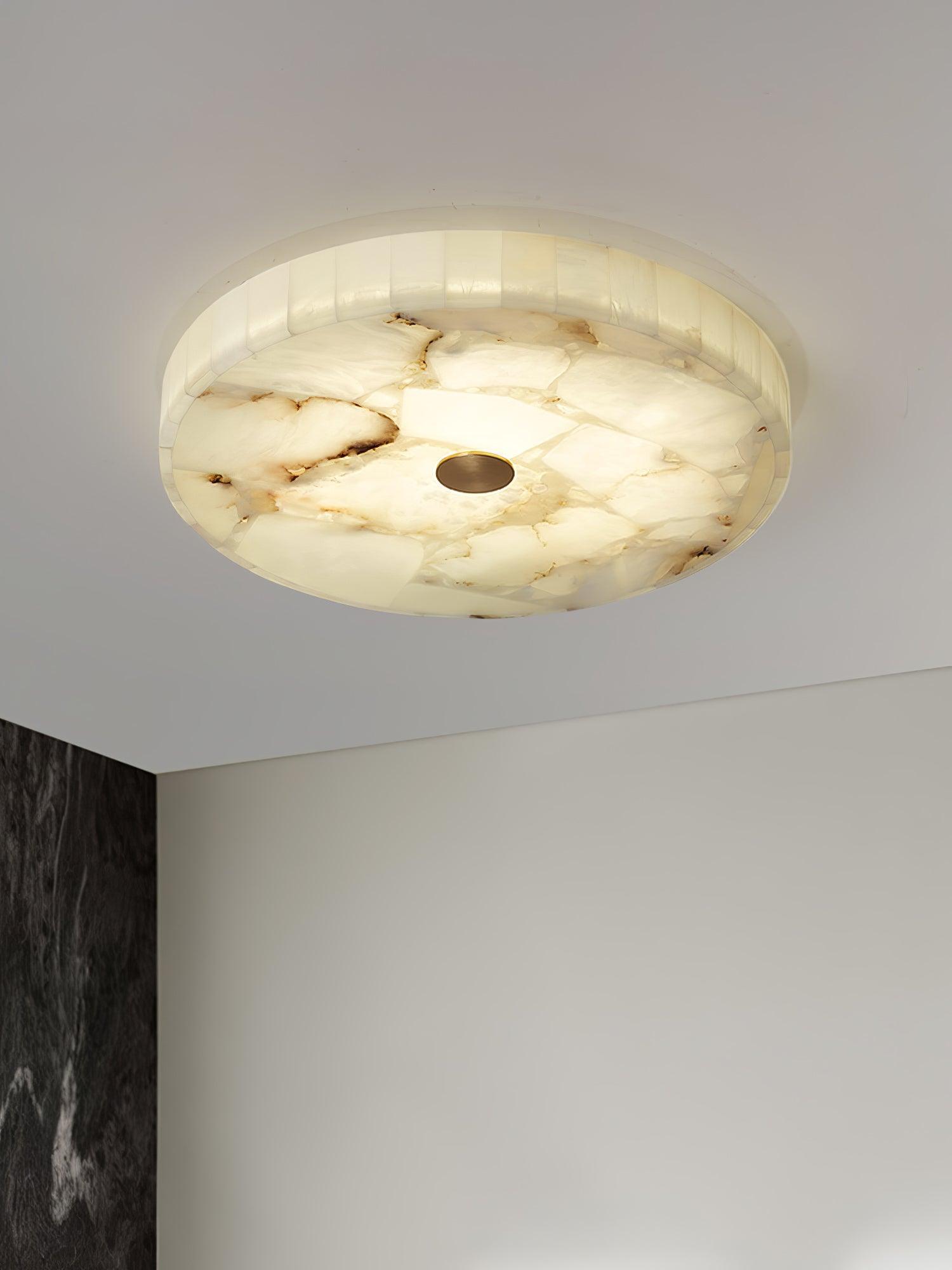 Ciphayra Minimalist Alabaster Round Flushmount-Neutral Decor