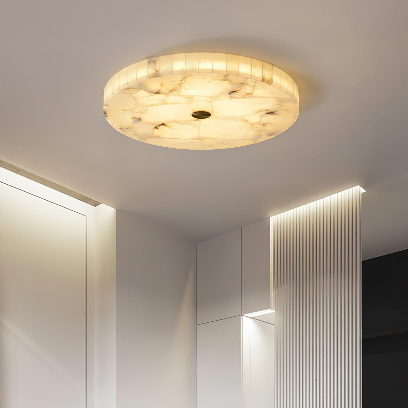 Ciphayra Minimalist Alabaster Round Flushmount-Neutral Decor