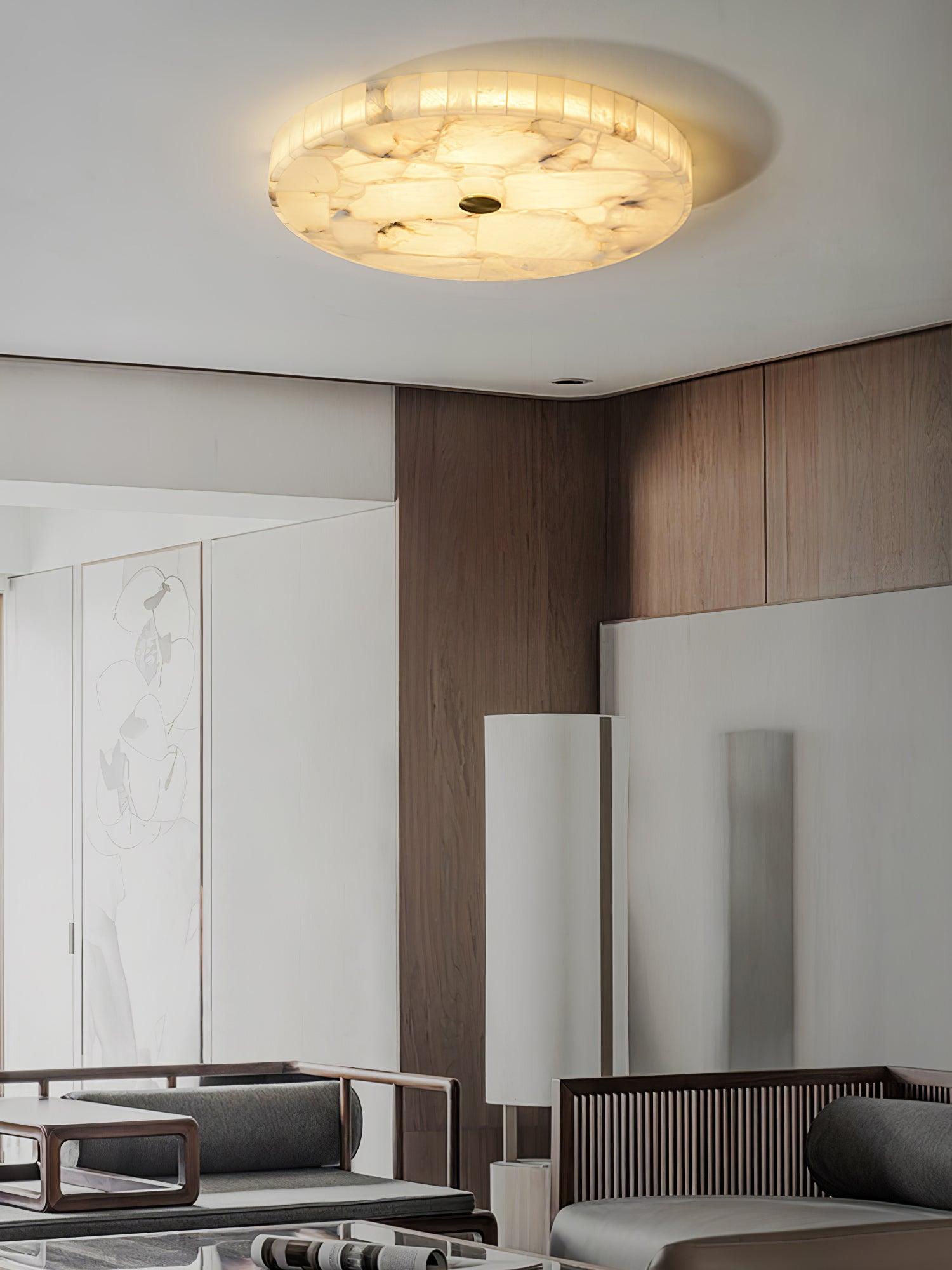 Ciphayra Minimalist Alabaster Round Flushmount-Neutral Decor