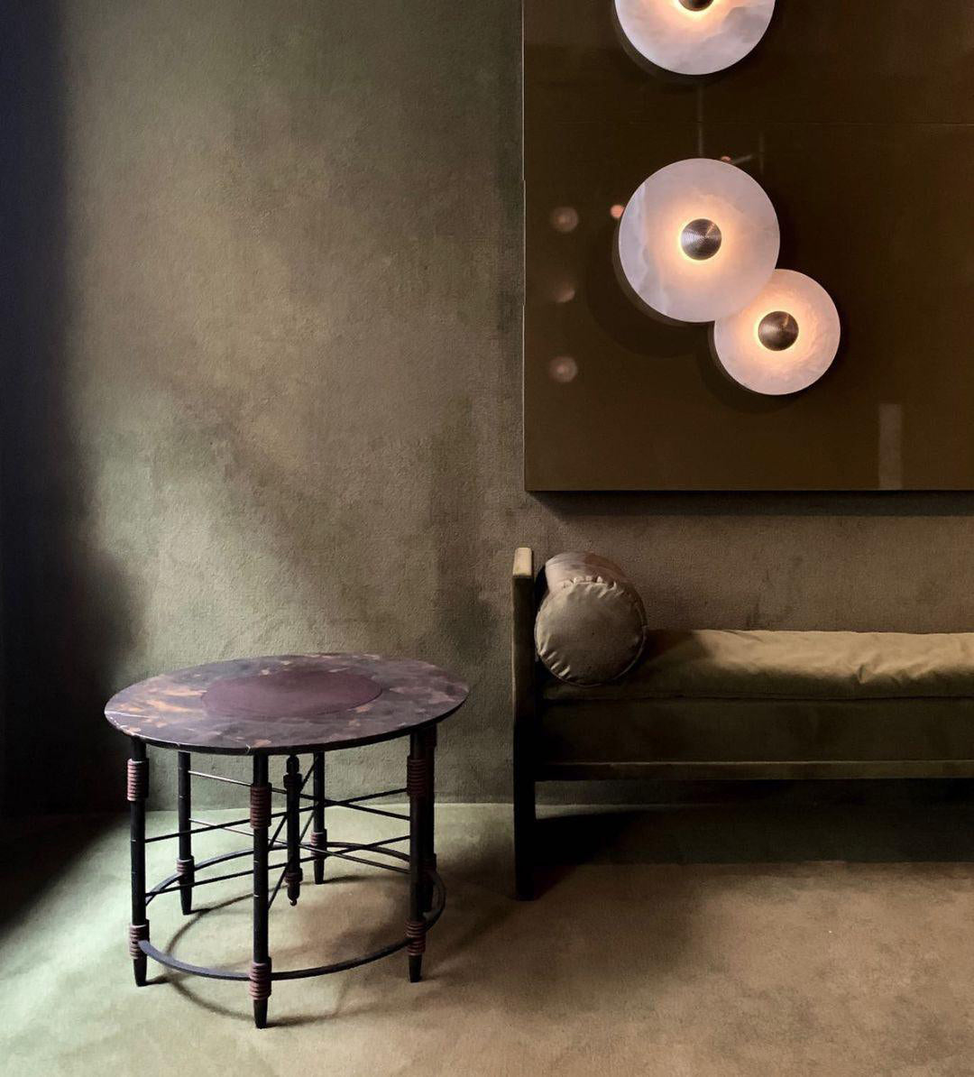Round Wall Lamp Alabaster Fluted Brass