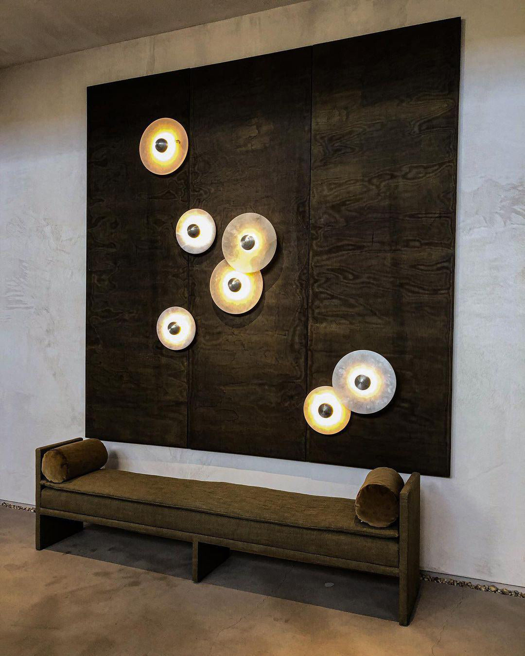 Round Wall Lamp Alabaster Fluted Brass