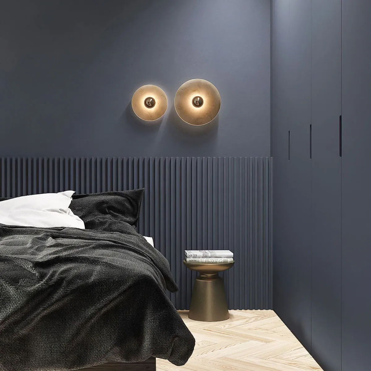 Round Wall Lamp Alabaster Fluted Brass