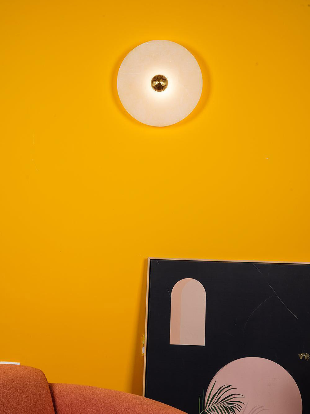 Round Wall Lamp Alabaster Fluted Brass