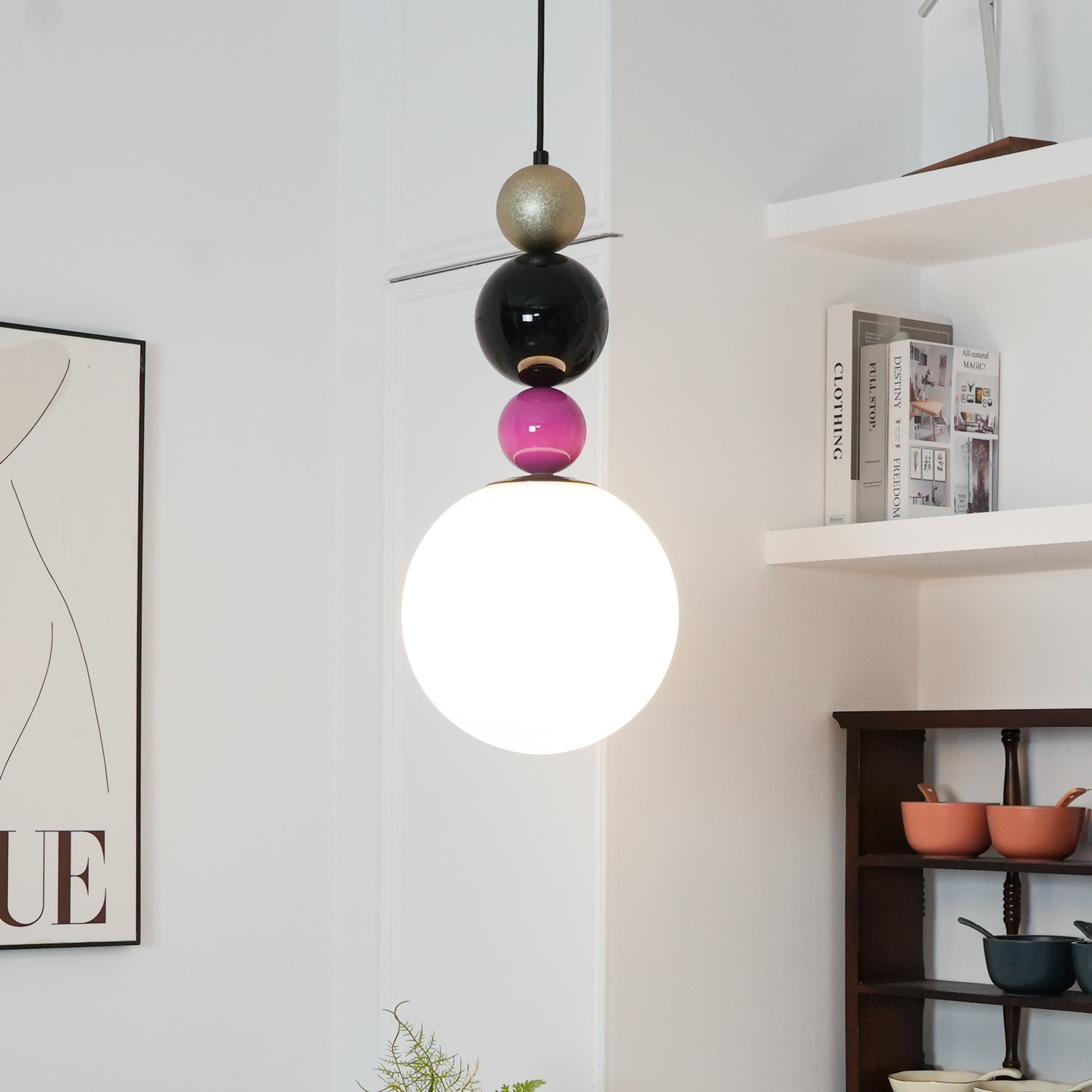 Eshaisra Nordic Art Round Balls Stacking Glass Pendant Lamp-Neutral Decor