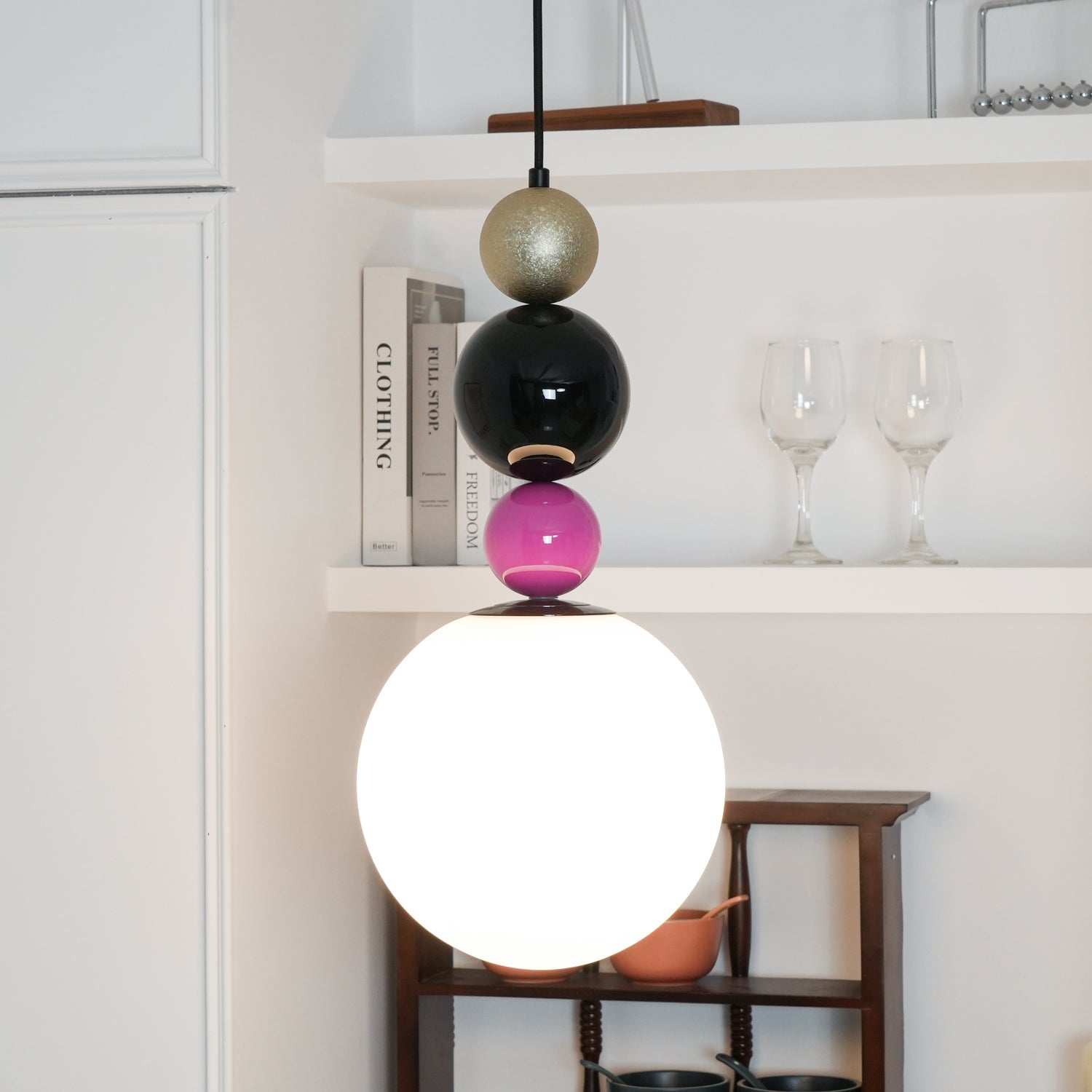 Eshaisra Nordic Art Round Balls Stacking Glass Pendant Lamp-Neutral Decor