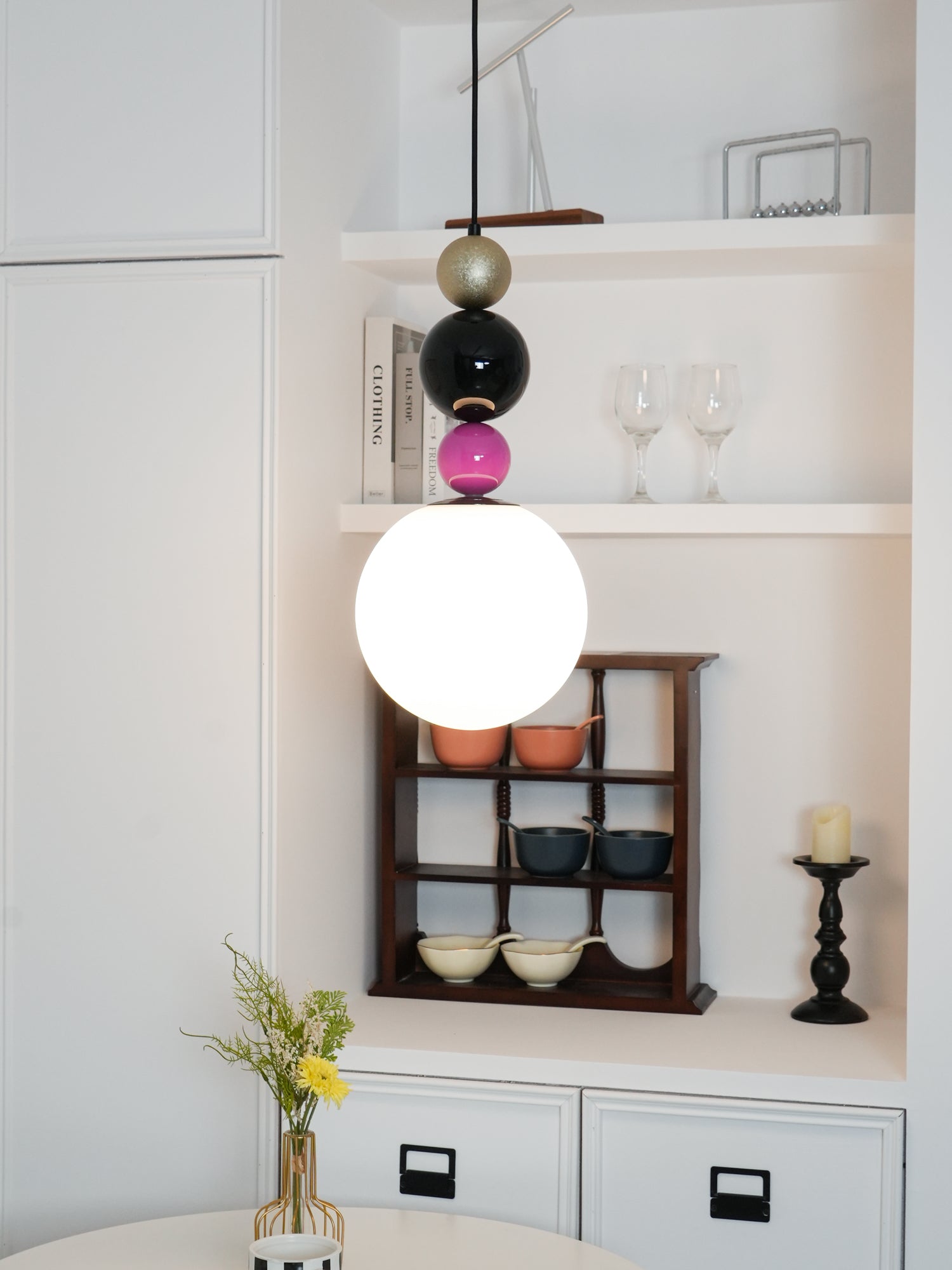 Eshaisra Nordic Art Round Balls Stacking Glass Pendant Lamp-Neutral Decor