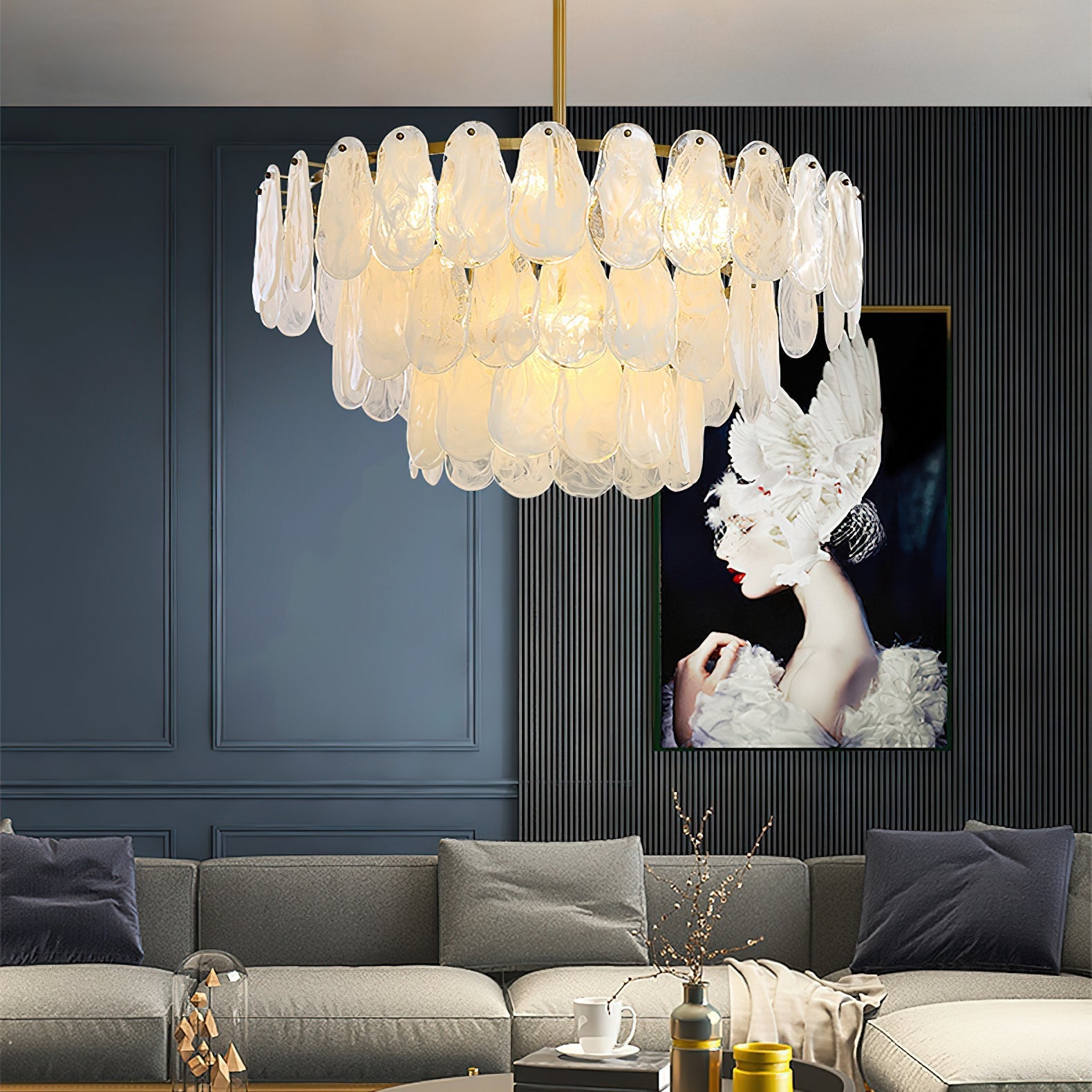 Dren Postmodern Luxury Round Cloud Glass Chandelier-Neutral Decor