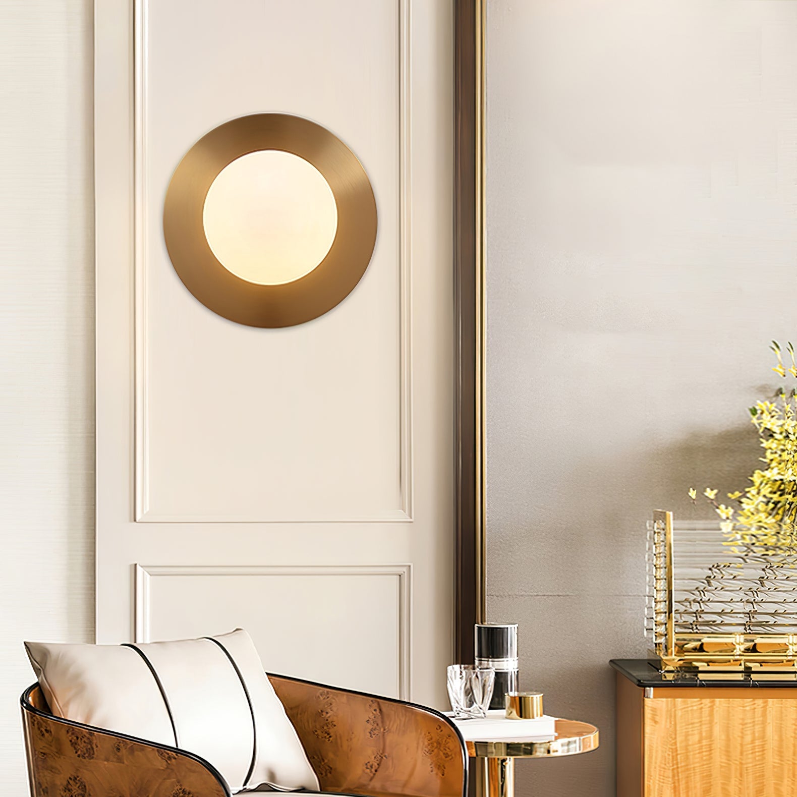 Elem Modern Minimalist Round Art Brass Glass Wall Lamp-Neutral Decor