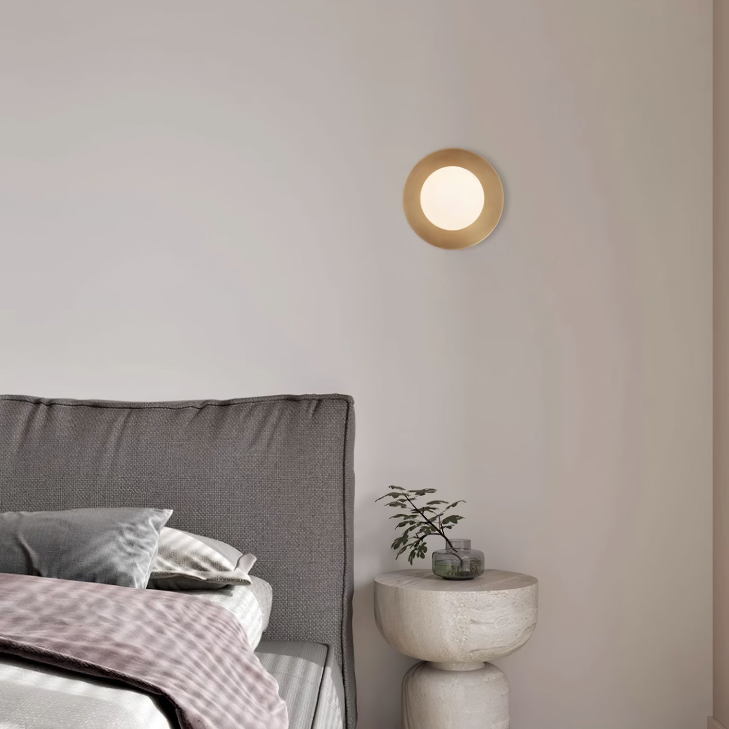 Elem Modern Minimalist Round Art Brass Glass Wall Lamp-Neutral Decor