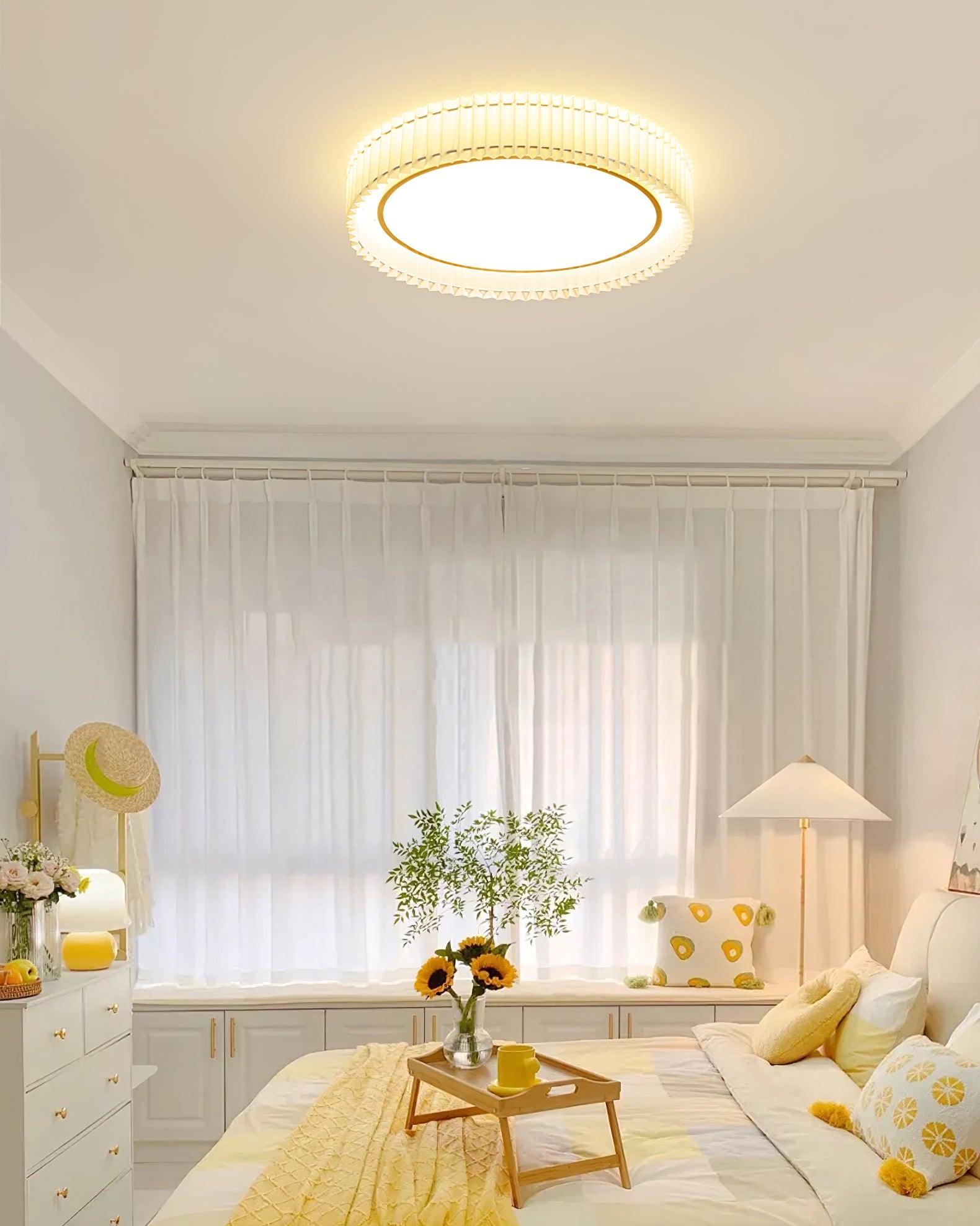 Corinila Round Pleated Fabric Ceiling Lamp-Neutral Decor