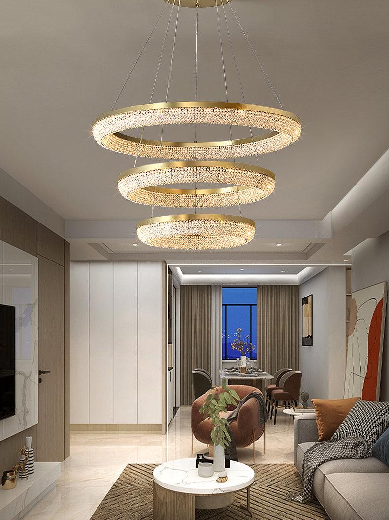 Caelis Chandelier Round Ring Crystal Gold LED-Neutral Decor
