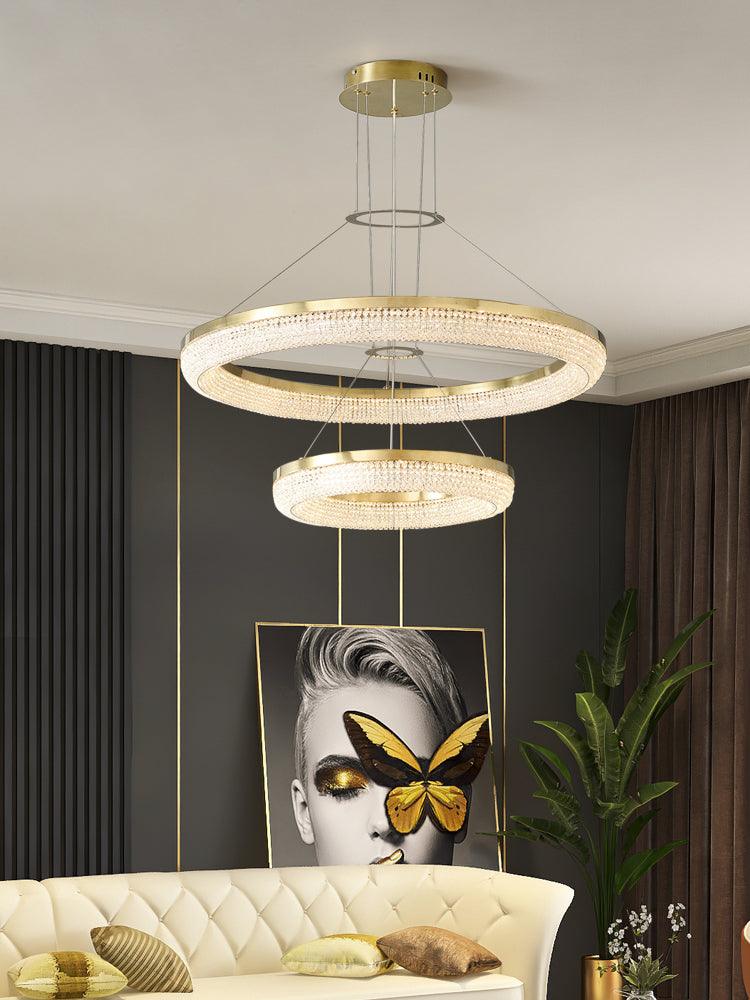 Caelis Chandelier Round Ring Crystal Gold LED-Neutral Decor