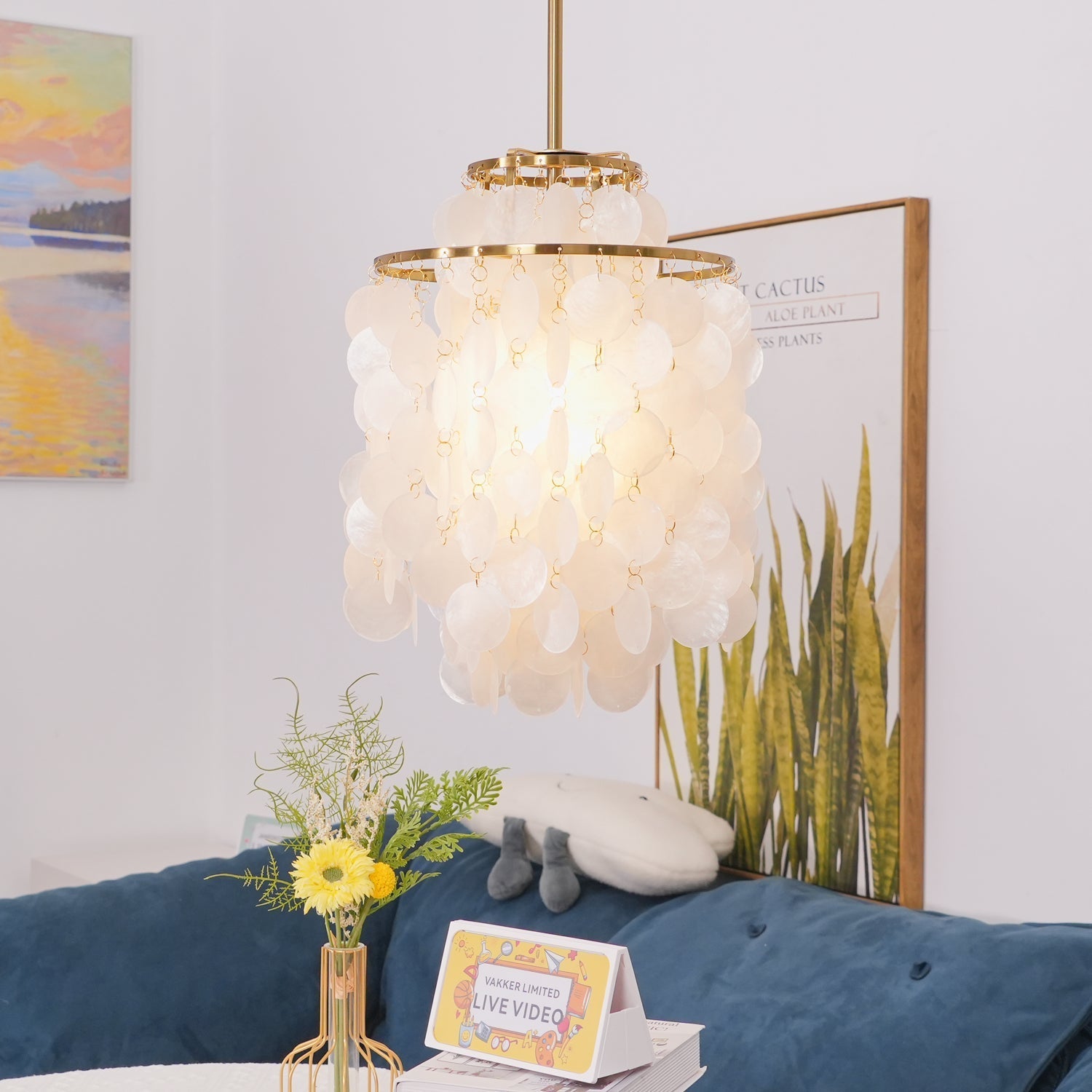 Rivena Pendant Lamp Round Shell Ring-Neutral Decor