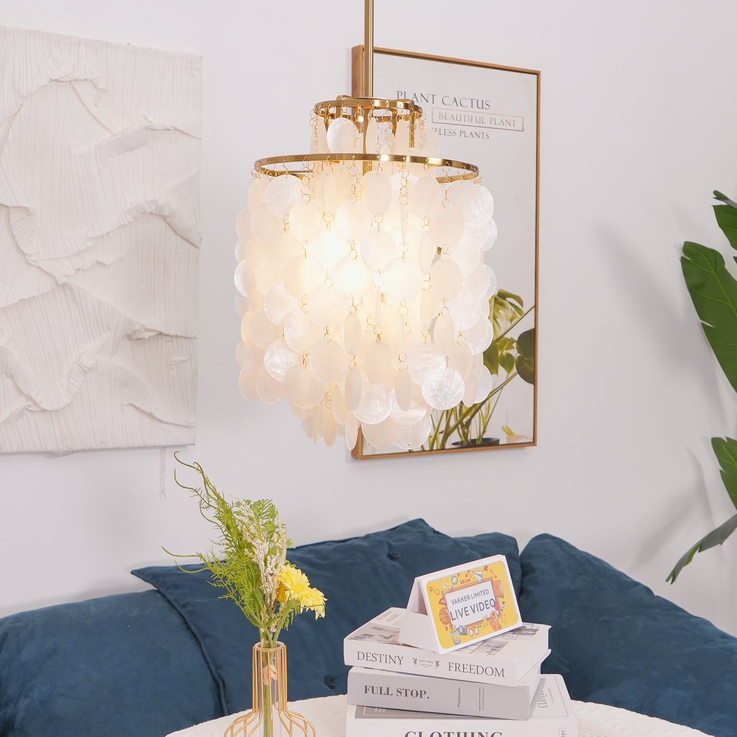 Rivena Pendant Lamp Round Shell Ring-Neutral Decor