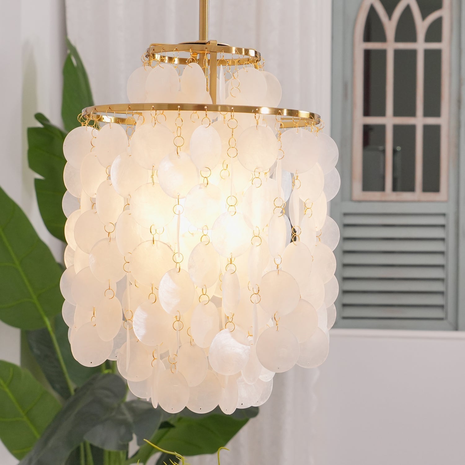 Rivena Pendant Lamp Round Shell Ring-Neutral Decor