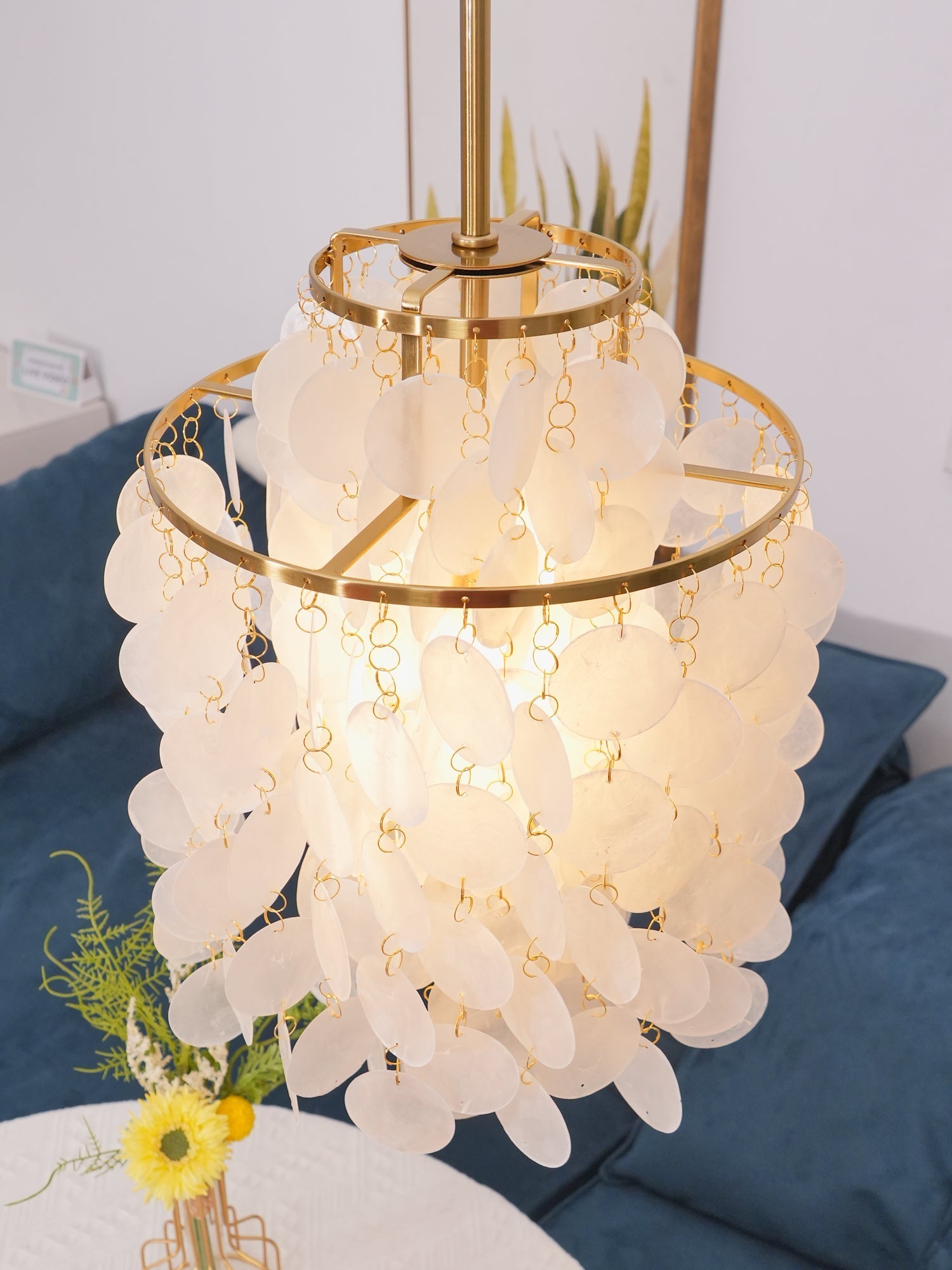 Rivena Pendant Lamp Round Shell Ring-Neutral Decor