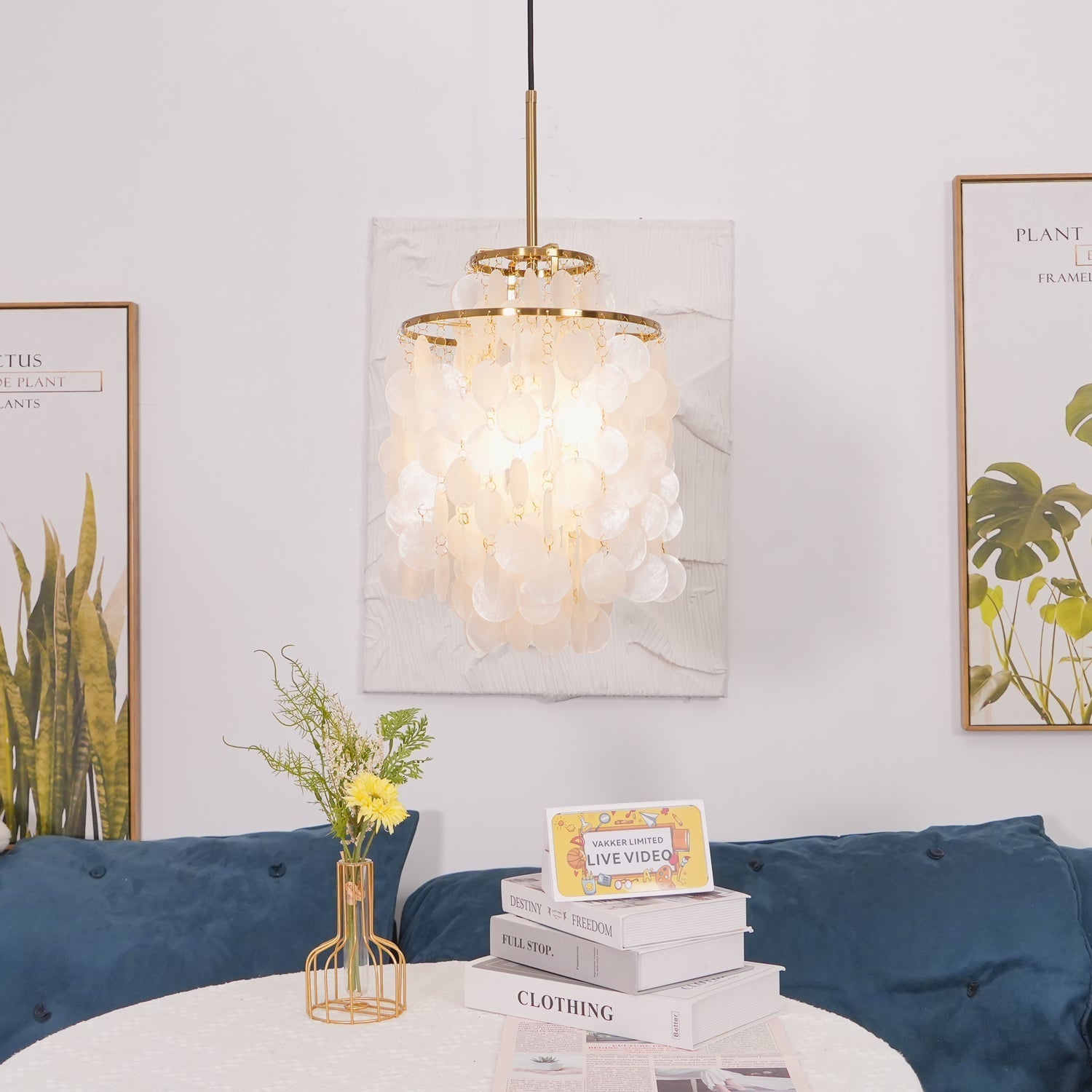Rivena Pendant Lamp Round Shell Ring-Neutral Decor