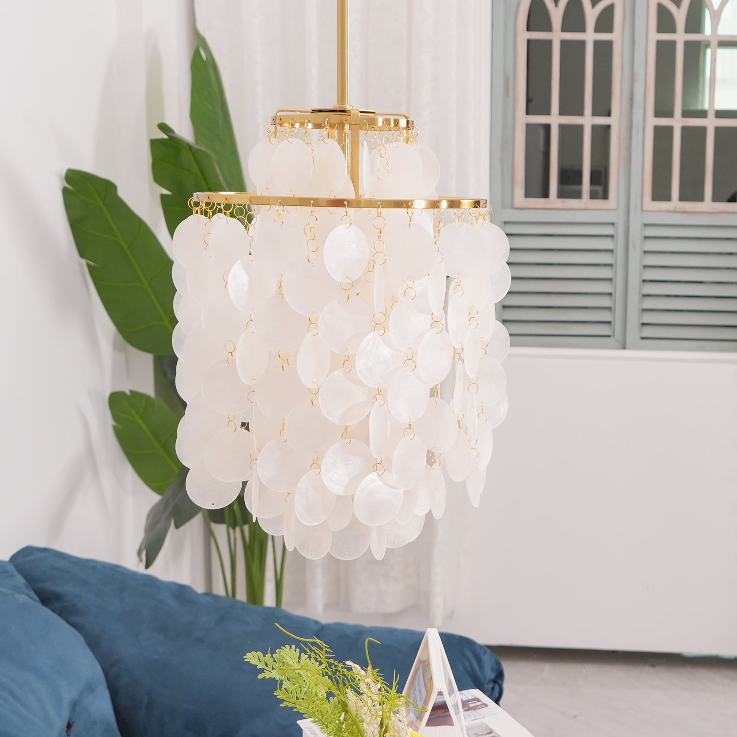 Rivena Pendant Lamp Round Shell Ring-Neutral Decor