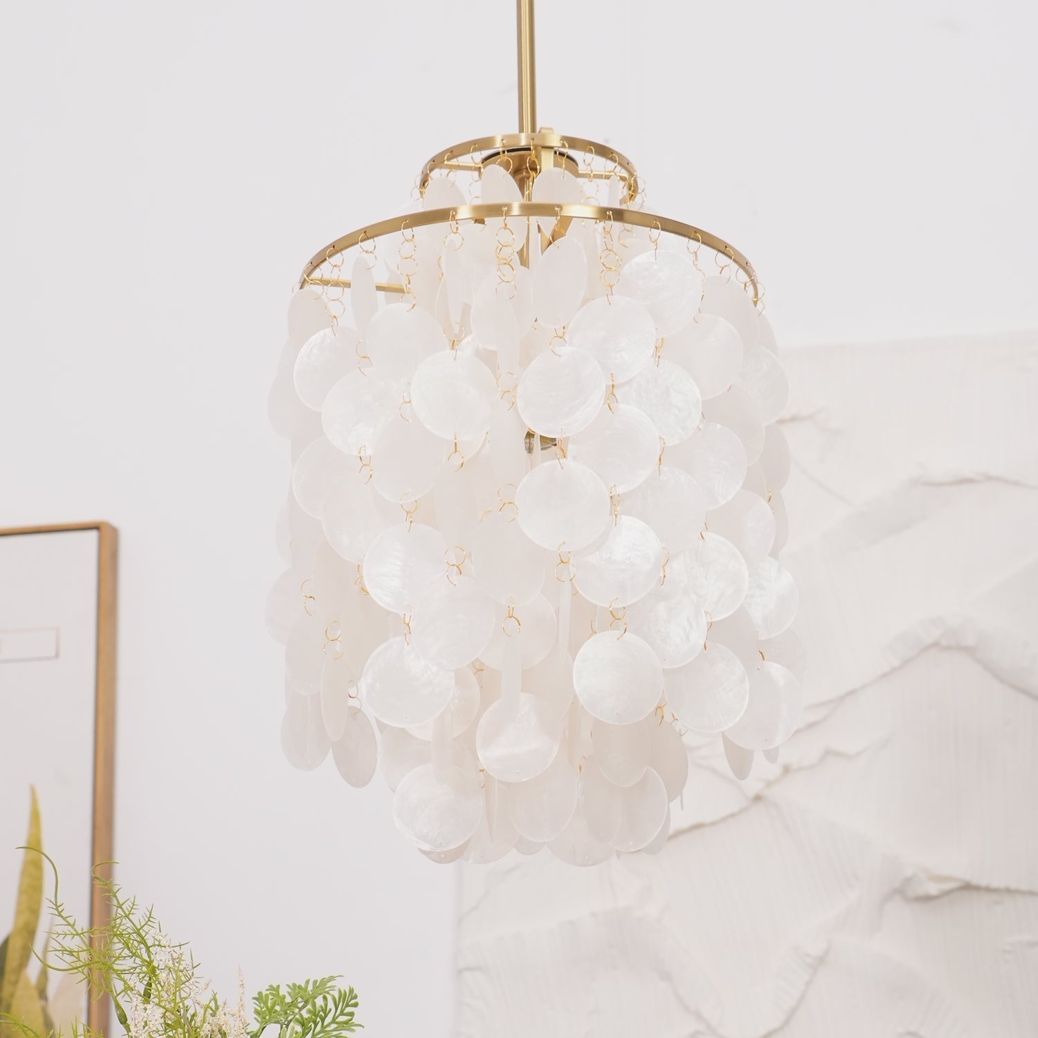 Rivena Pendant Lamp Round Shell Ring-Neutral Decor