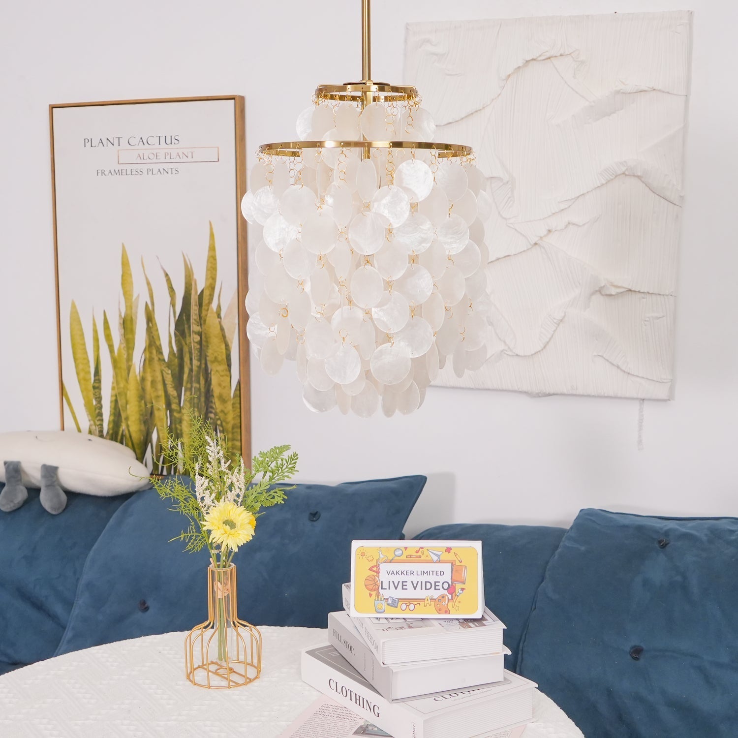 Rivena Pendant Lamp Round Shell Ring-Neutral Decor