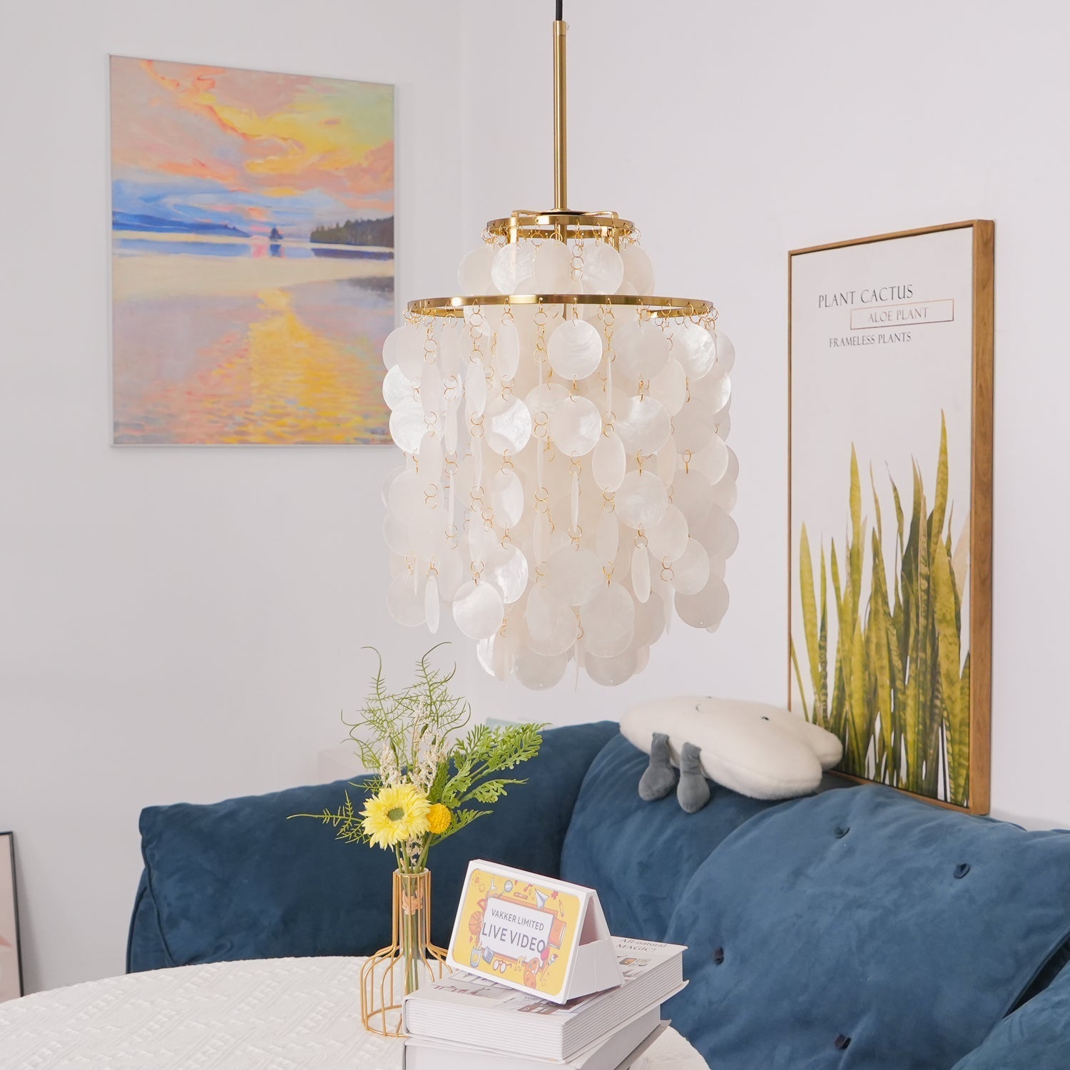 Rivena Pendant Lamp Round Shell Ring-Neutral Decor