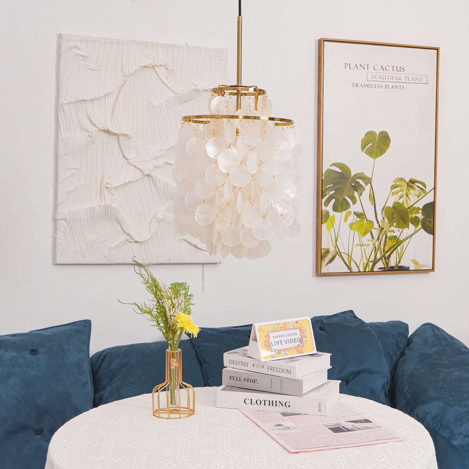 Rivena Pendant Lamp Round Shell Ring-Neutral Decor
