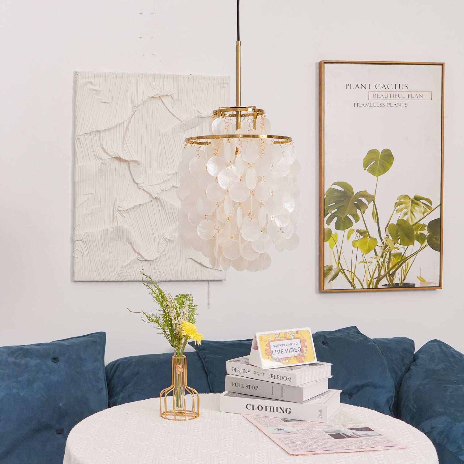 Rivena Pendant Lamp Round Shell Ring-Neutral Decor